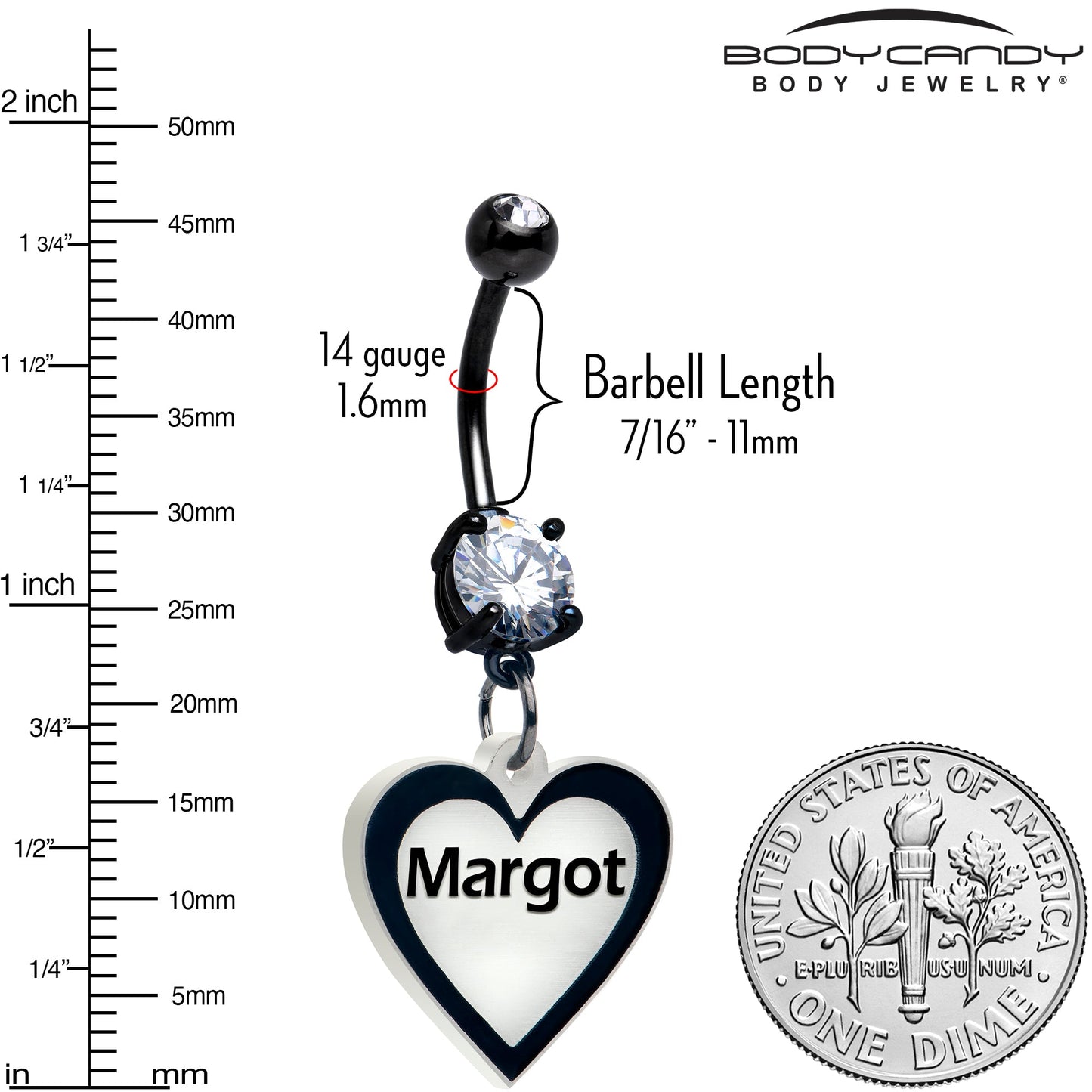 Custom Glow in the Dark Heart Dangle Personalized Belly Ring