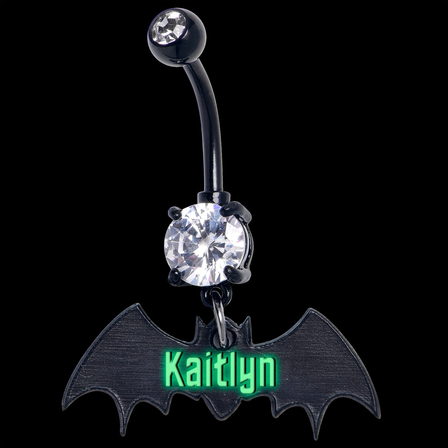 Custom Black Bat Glow in the Dark Personalized Dangle Belly Ring