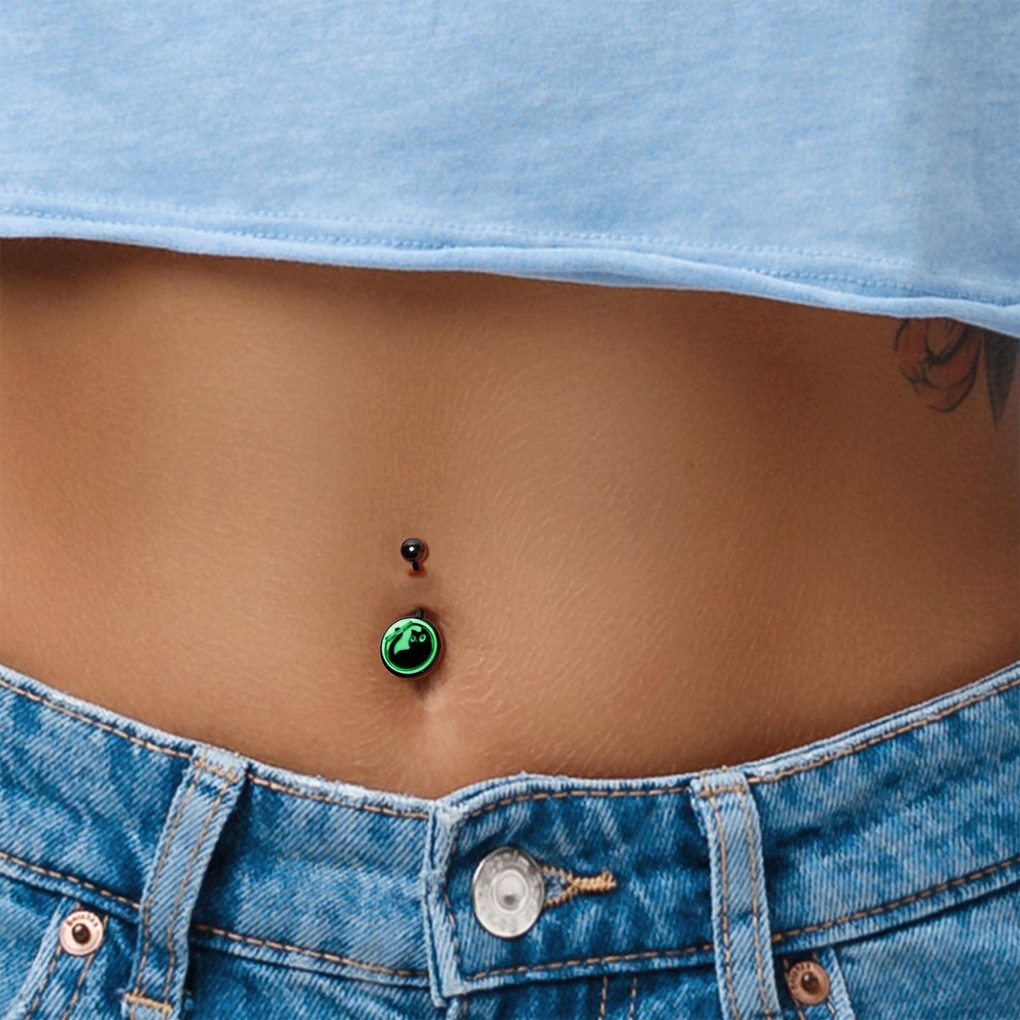 Glow in the Dark Fishbowl Kitty Cat Belly Ring by Onyx O