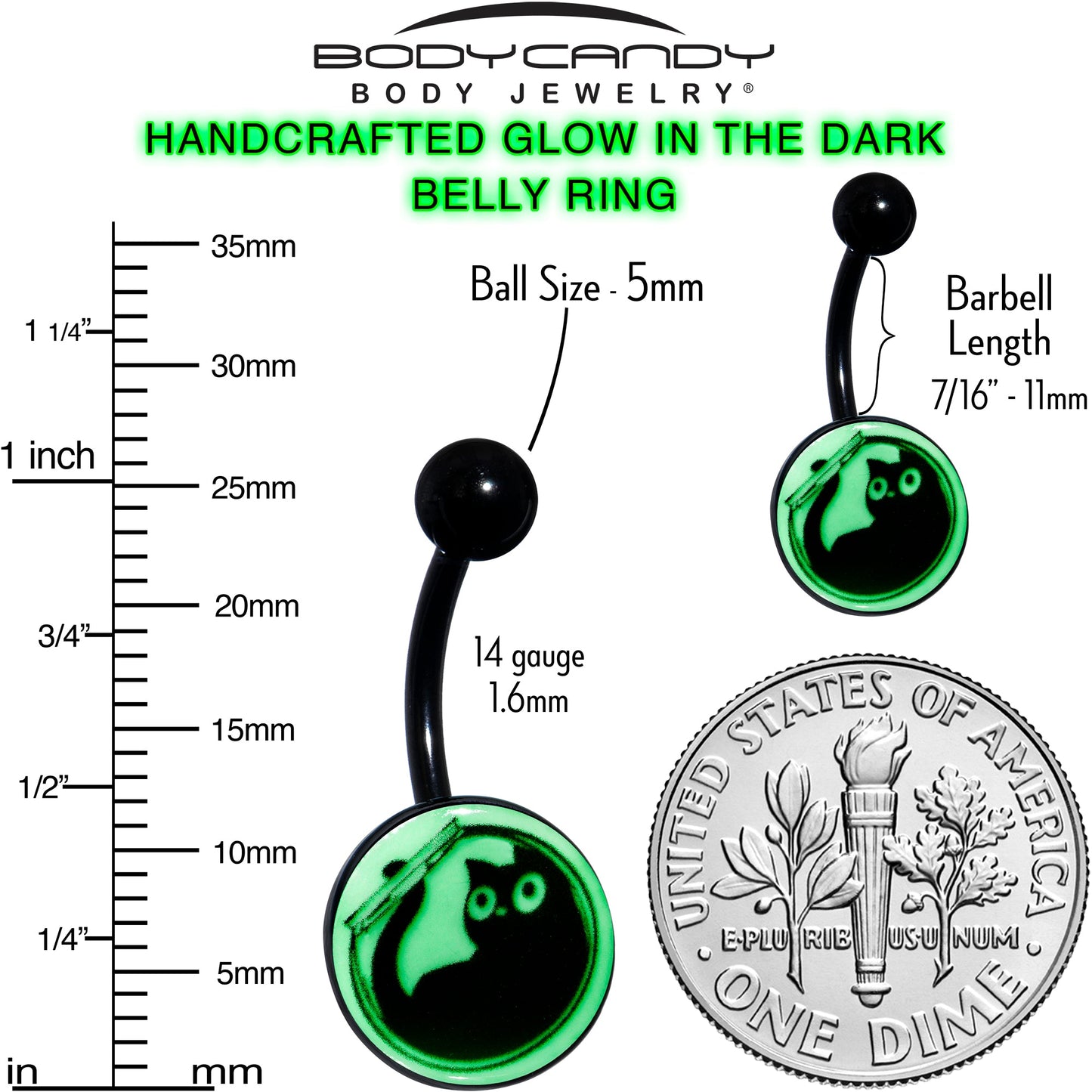 Glow in the Dark Fishbowl Kitty Cat Belly Ring by Onyx O