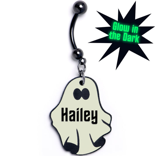 Custom Black Glow In The Dark Halloween Ghost Dangle Belly Ring