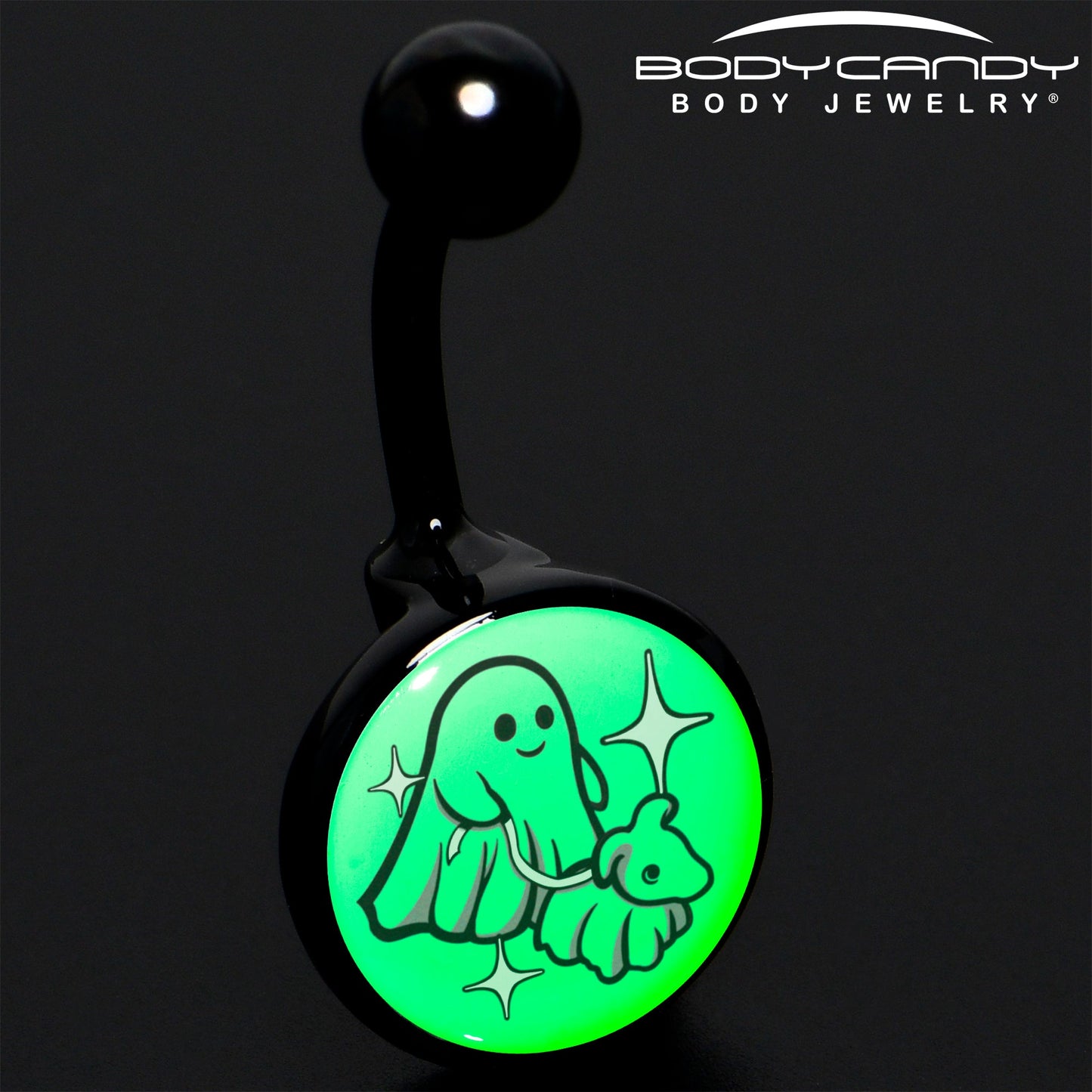 Black Anodized Glow in the Dark Halloween Ghost Dog Walker Belly Ring by Onyx O