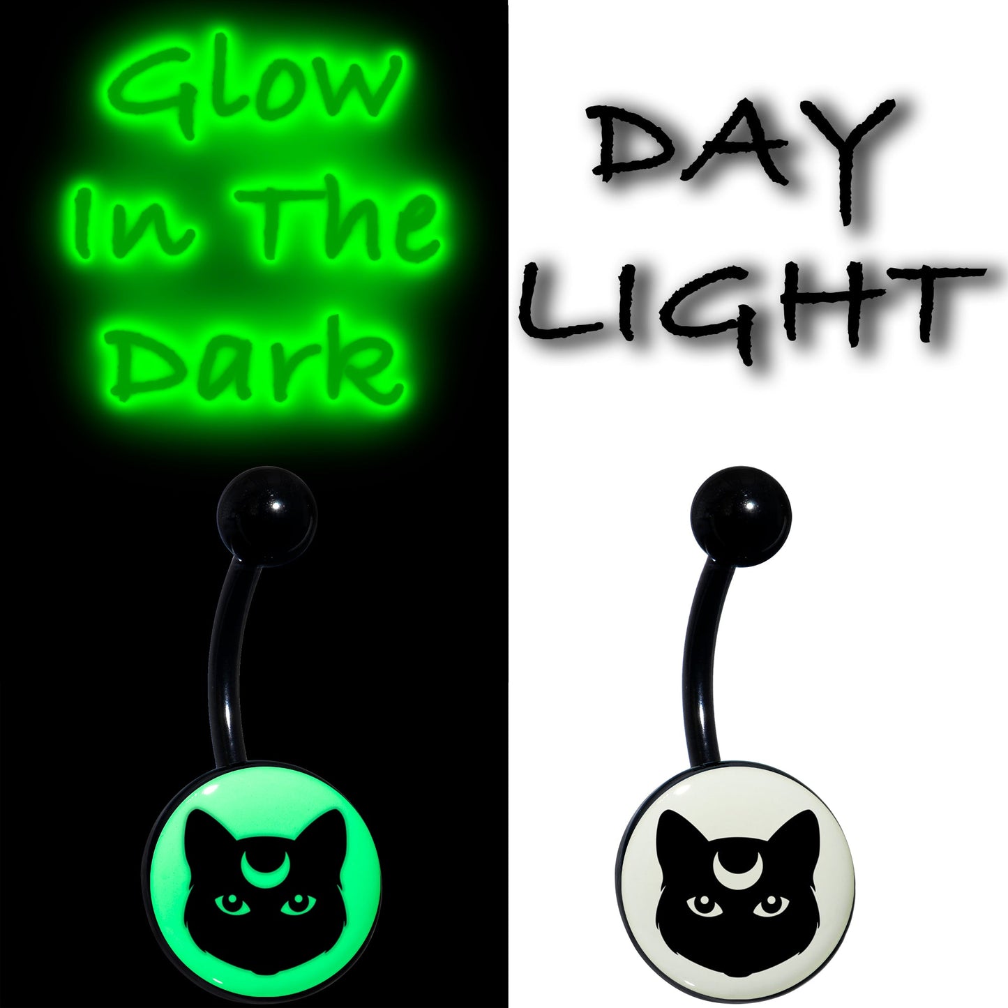 Glow in the Dark Mystic Kitty Cat Belly Ring by Onyx O