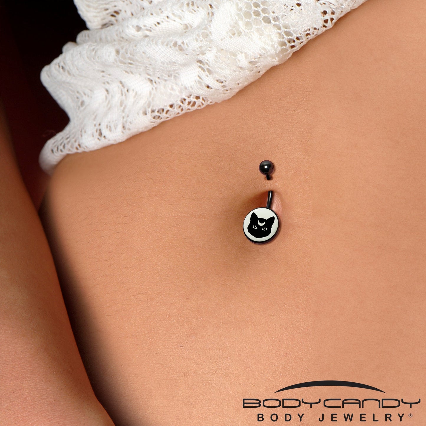 Glow in the Dark Mystic Kitty Cat Belly Ring by Onyx O