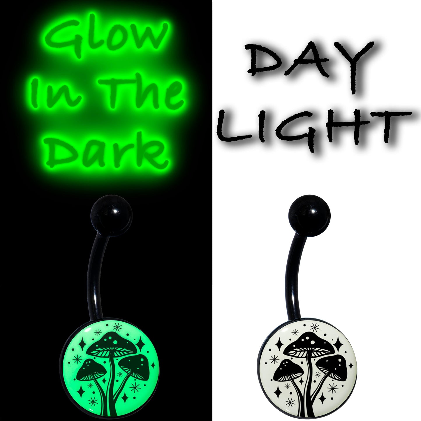 Glow in the Dark Mystic Mushroom Belly Ring by Onyx O