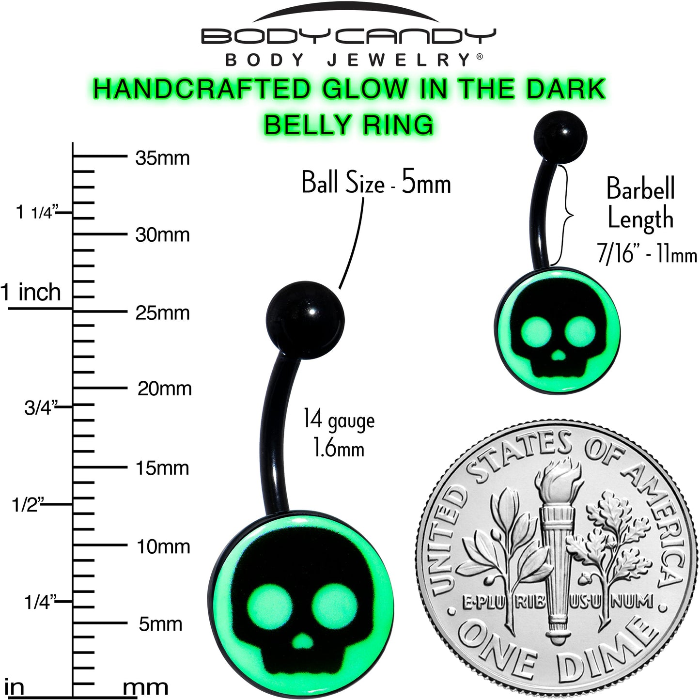 Glow in the Dark Simple Skull Belly Ring by Onyx O