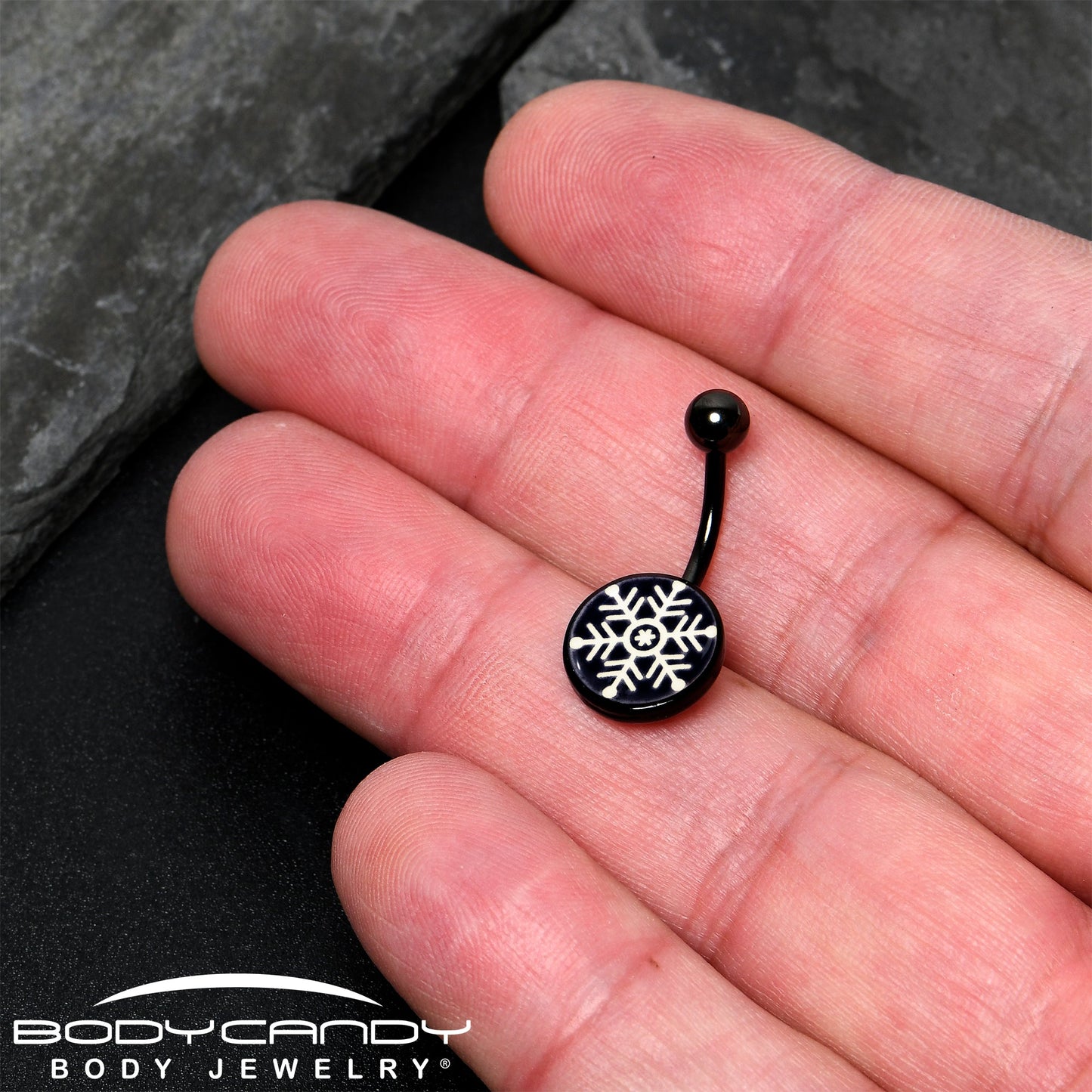 Black Glow in the Dark Holiday Snowflake Belly Ring by Onyx O