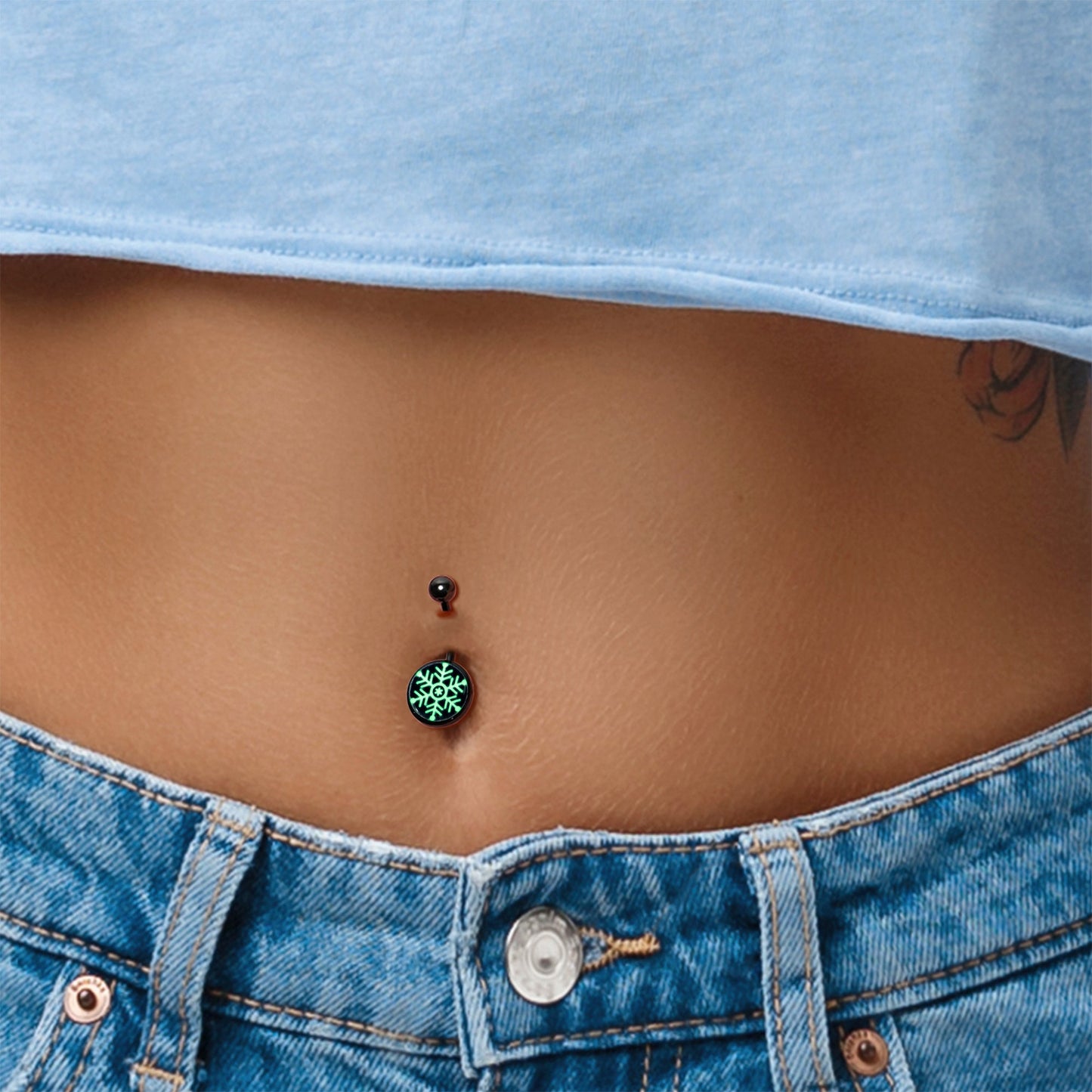 Black Glow in the Dark Holiday Snowflake Belly Ring by Onyx O