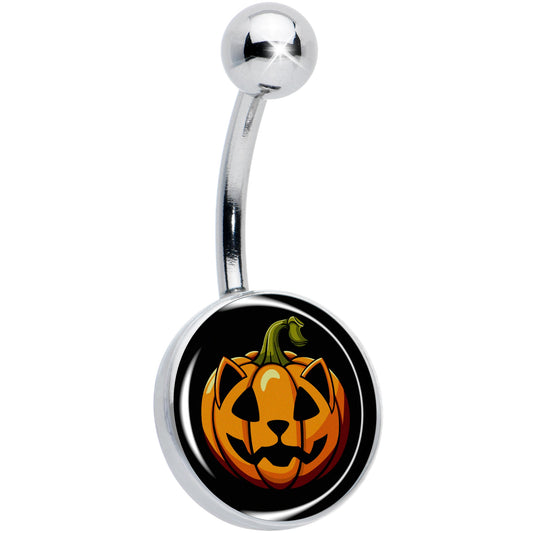Orange Pumpkin Cat Jack-O-Lantern Belly Ring by Onyx O