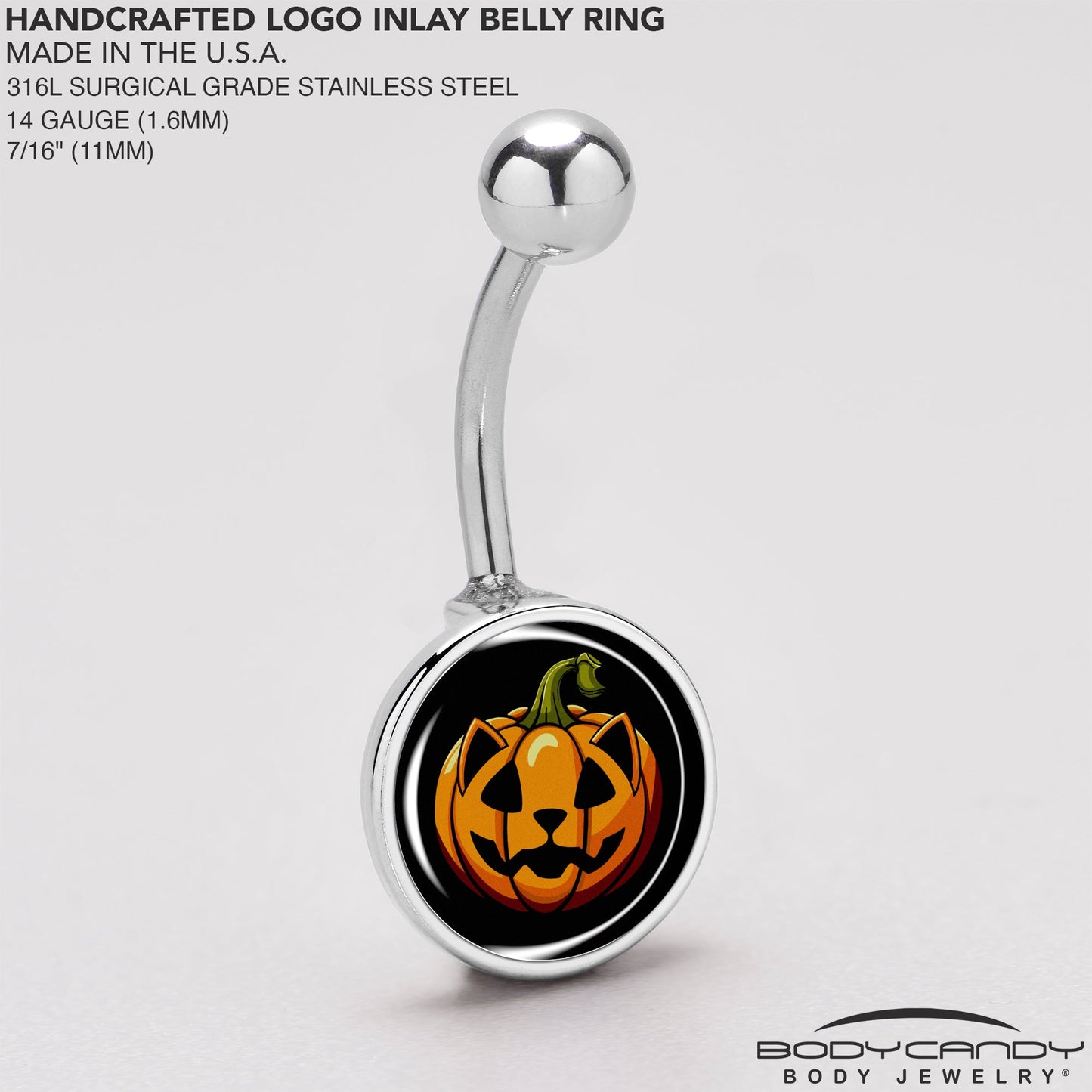 Orange Pumpkin Cat Jack-O-Lantern Belly Ring by Onyx O