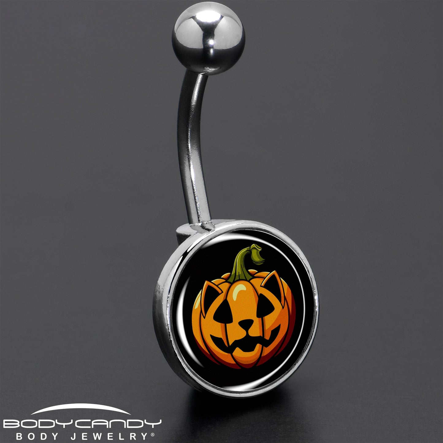 Orange Pumpkin Cat Jack-O-Lantern Belly Ring by Onyx O