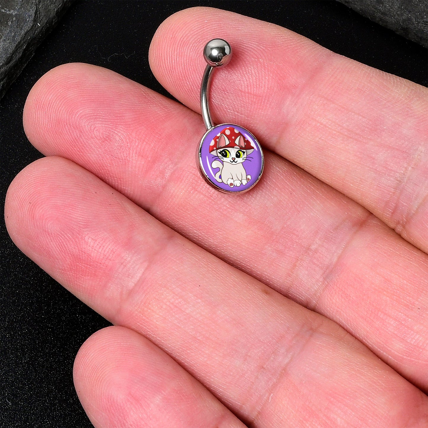 Polka Dot Mushroom Hat Cat Belly Ring by Onyx O
