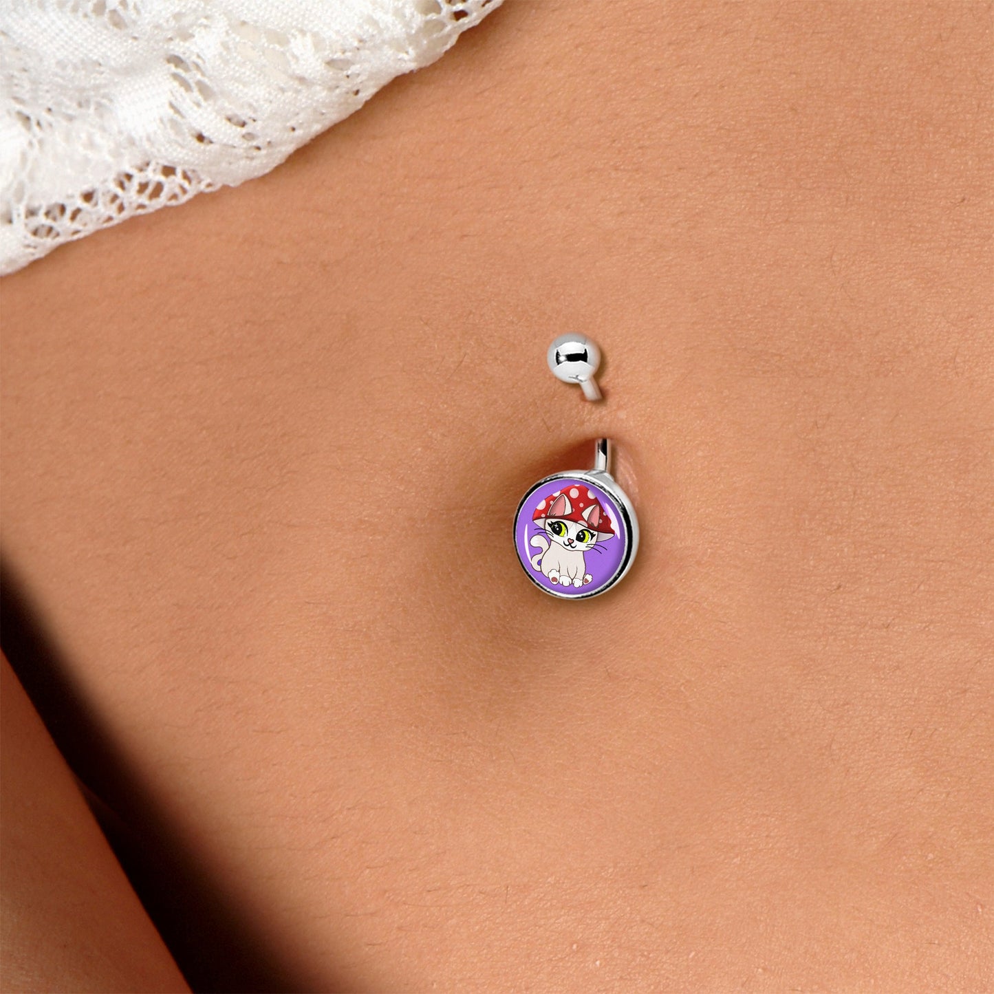 Polka Dot Mushroom Hat Cat Belly Ring by Onyx O