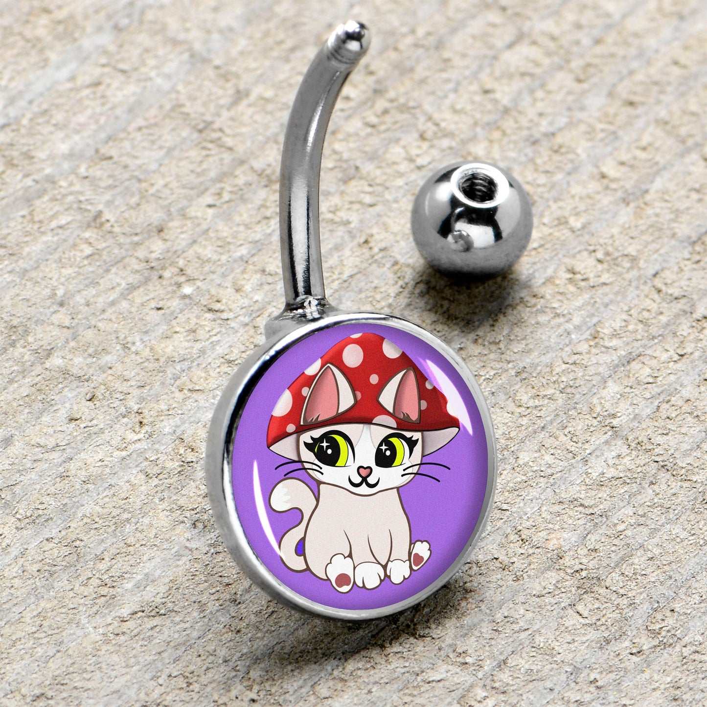 Polka Dot Mushroom Hat Cat Belly Ring by Onyx O