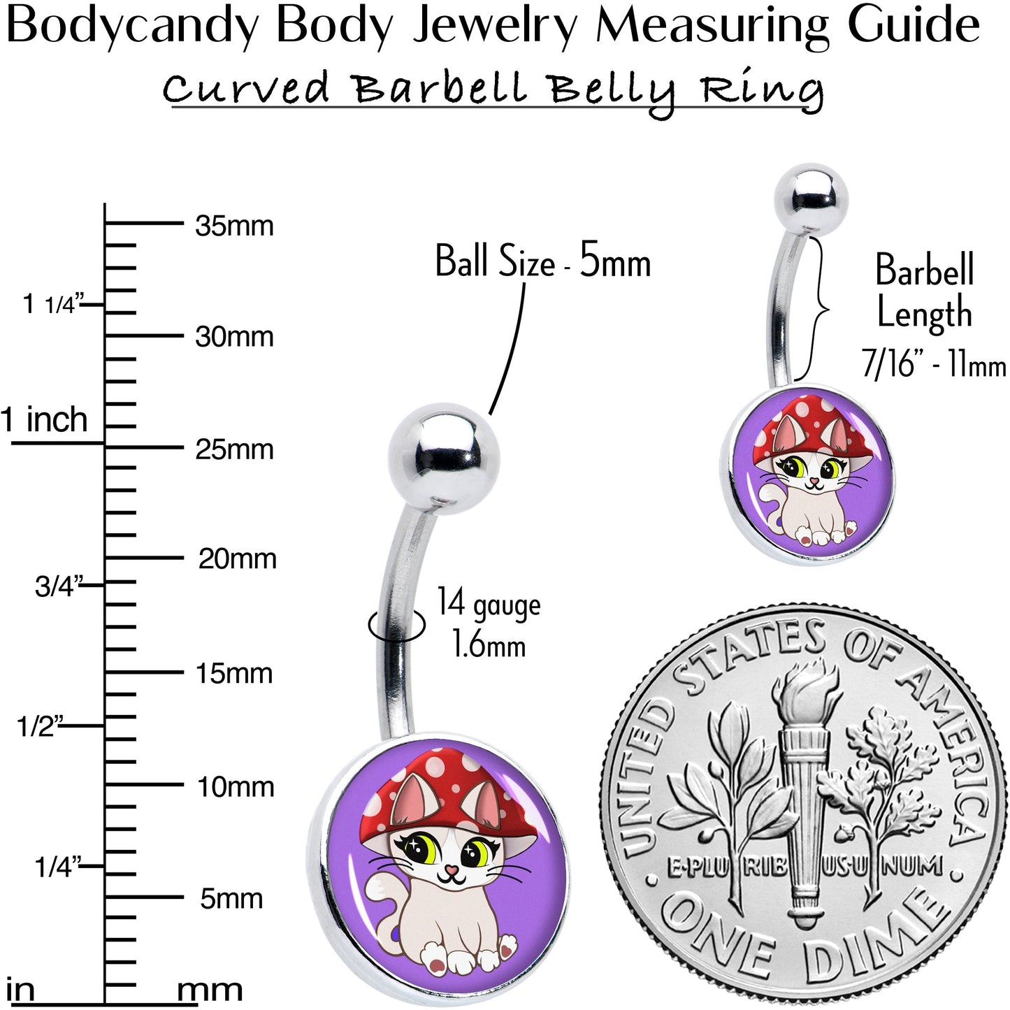 Polka Dot Mushroom Hat Cat Belly Ring by Onyx O