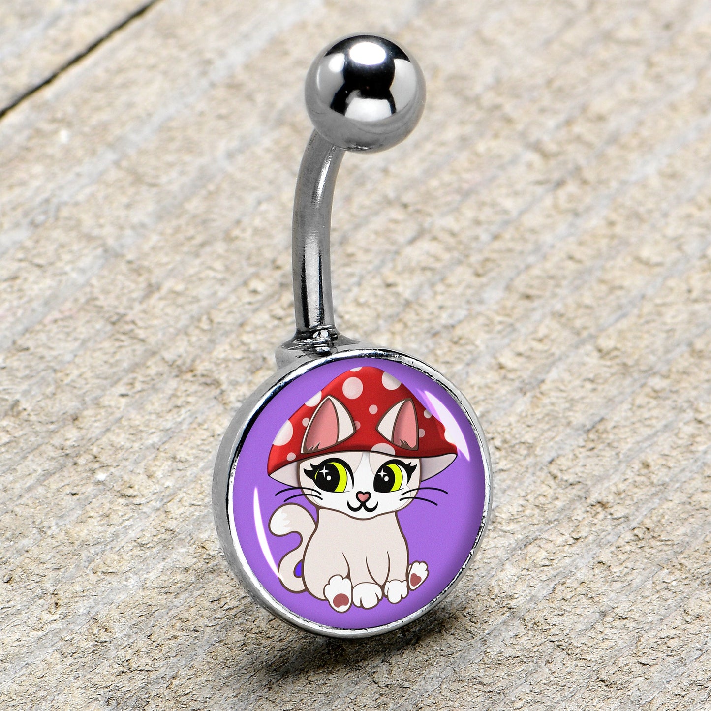 Polka Dot Mushroom Hat Cat Belly Ring by Onyx O