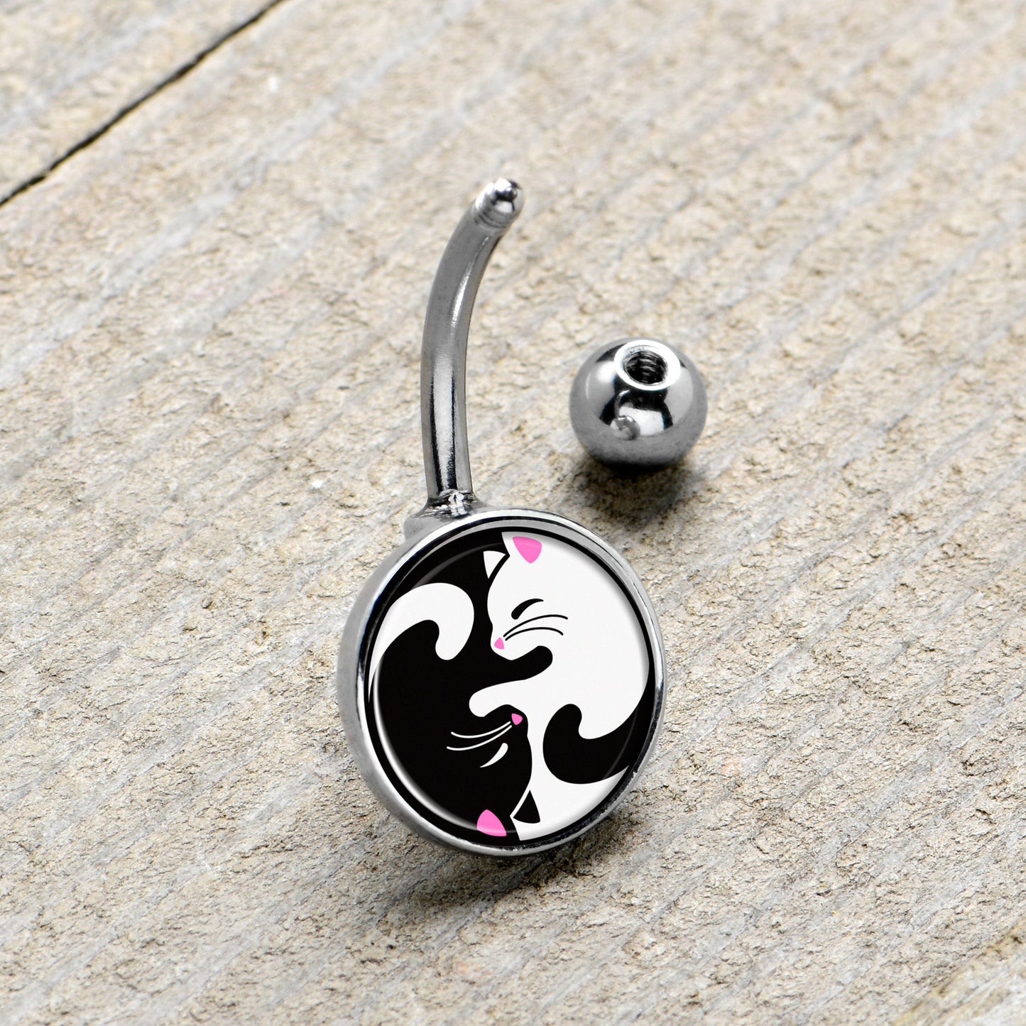 Cute Kitty Cat Yin Yang Belly Ring by Onyx O
