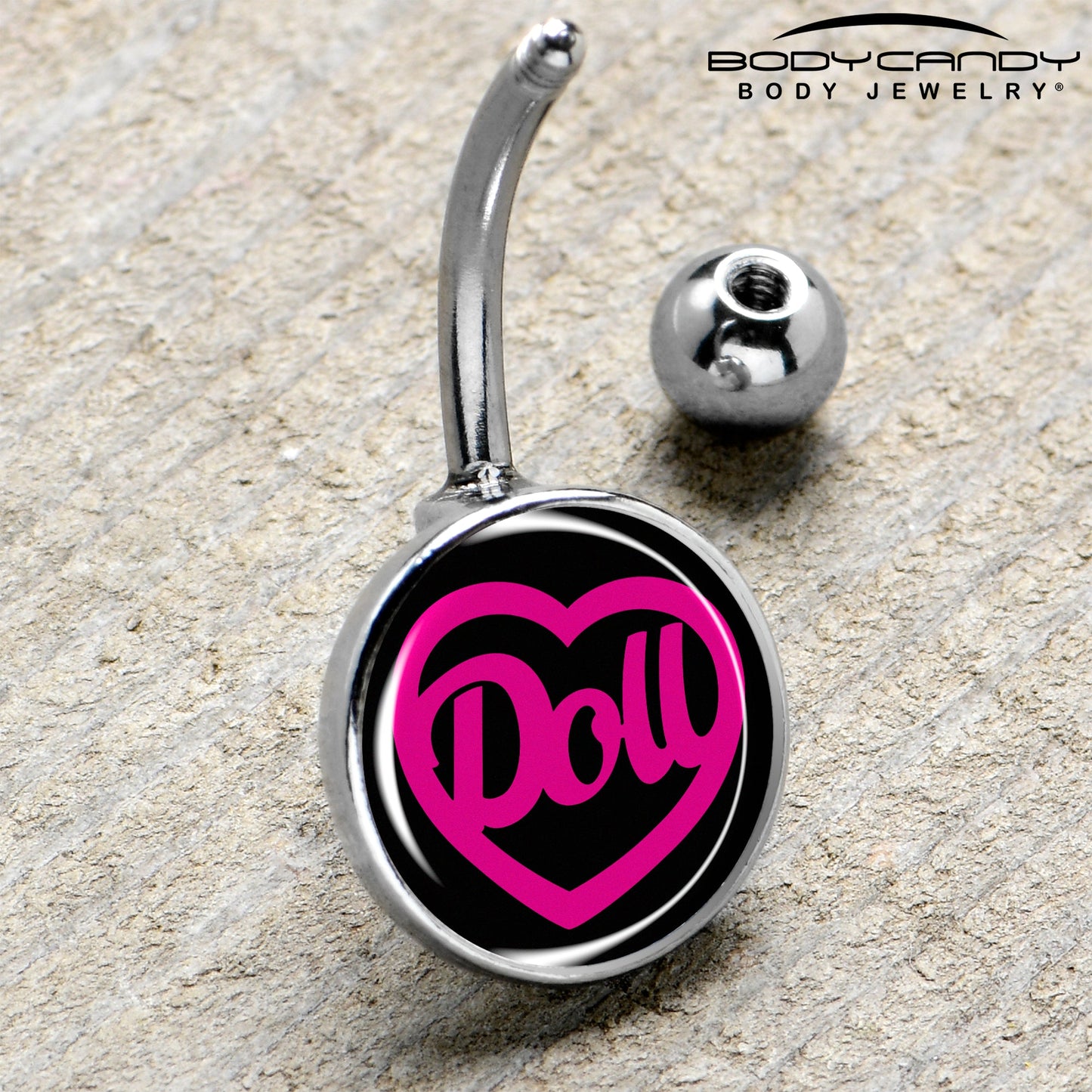 Hollow Heart Doll Word Belly Ring by Onyx O