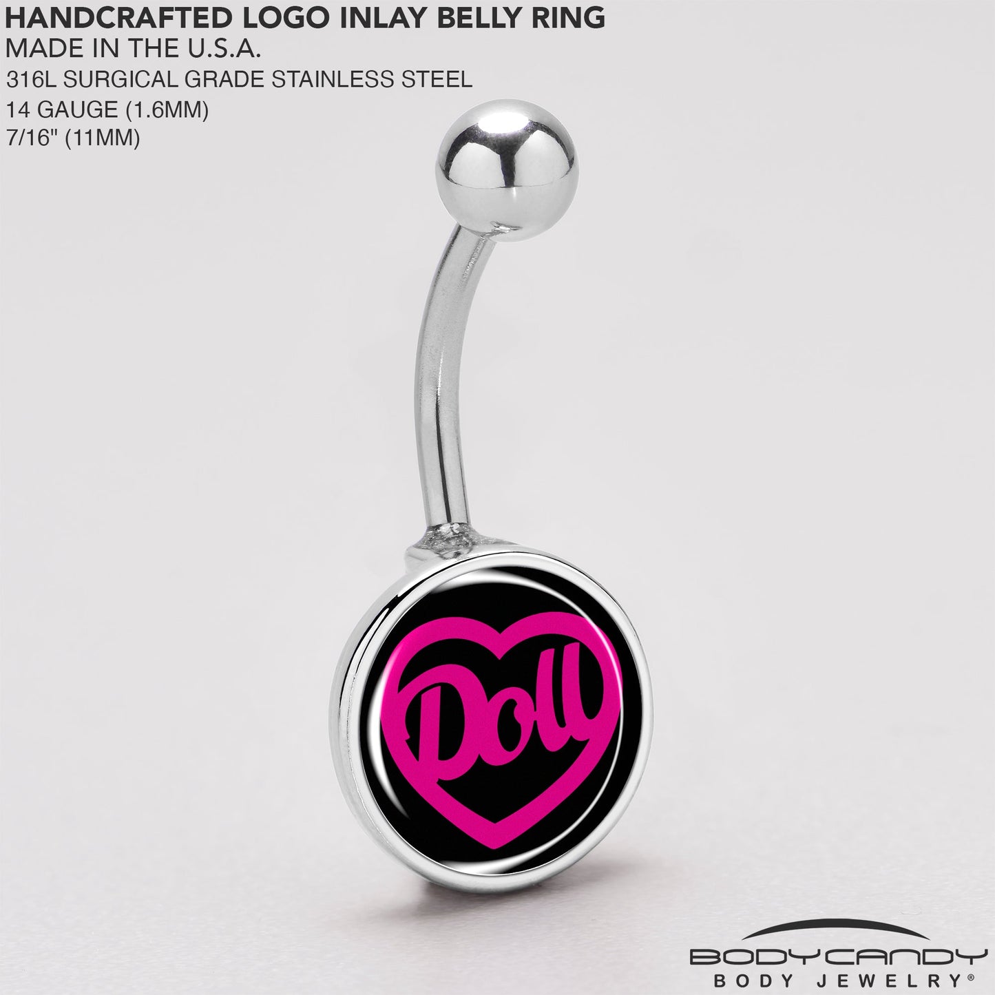 Hollow Heart Doll Word Belly Ring by Onyx O