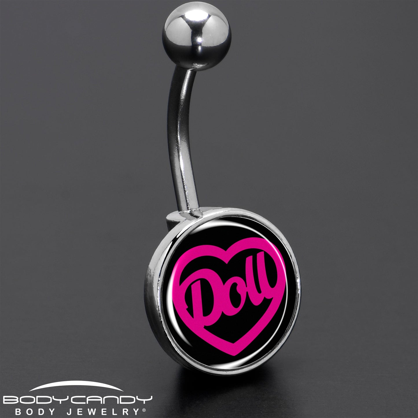 Hollow Heart Doll Word Belly Ring by Onyx O