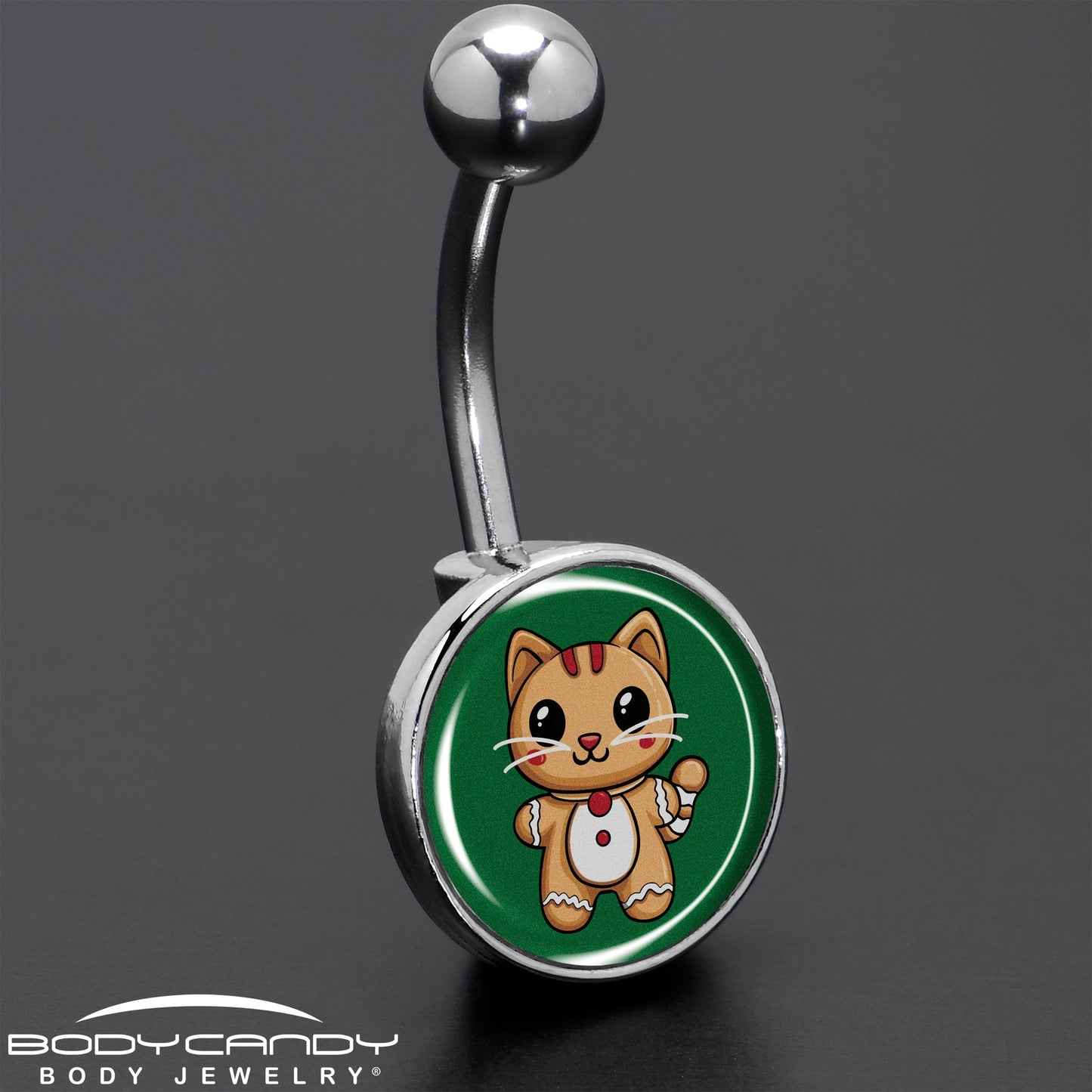 Christmas Holiday Gingerbread Kitty Cat Belly Ring by Onyx O