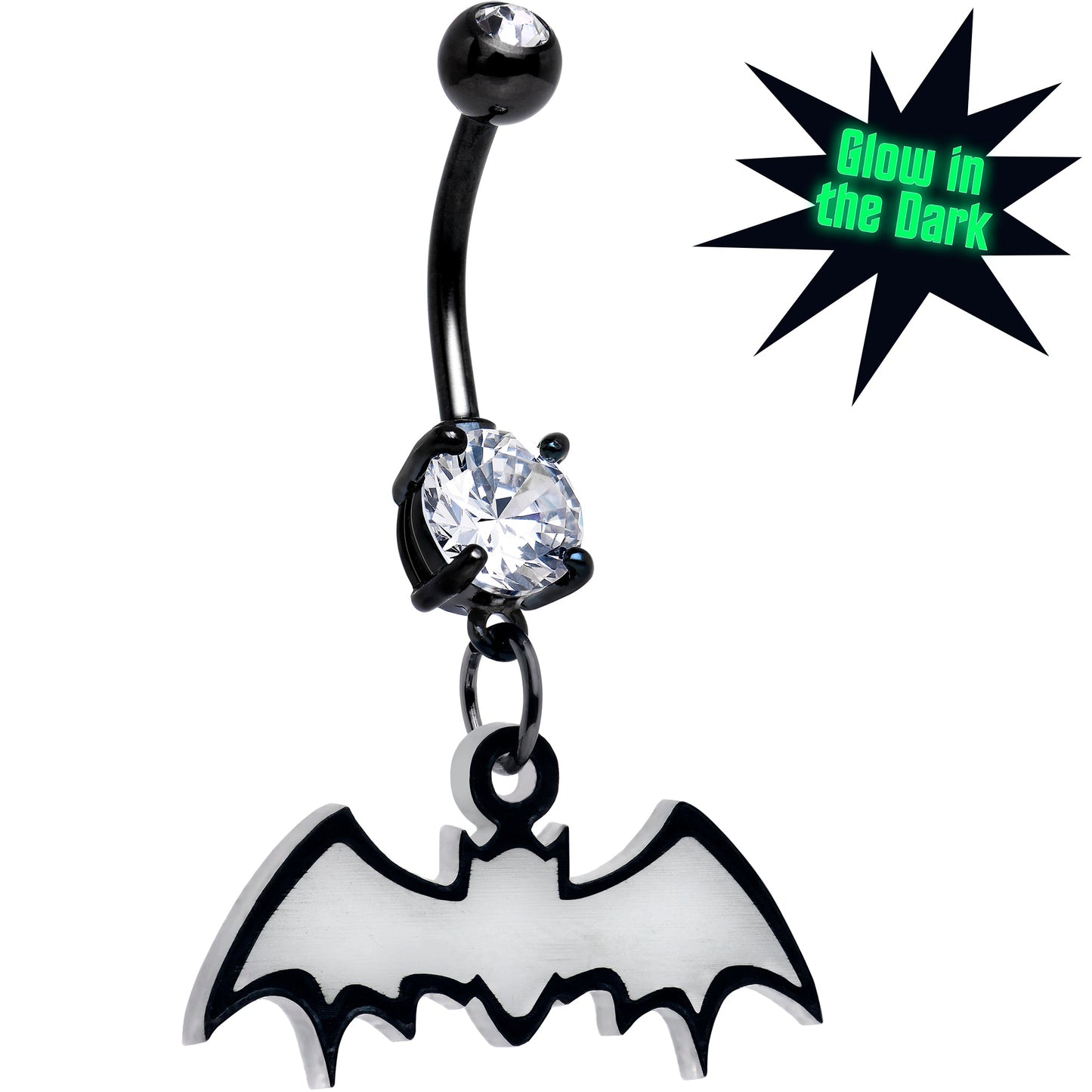 Glow in the Dark Dangle Bat Belly Ring by Onyx O