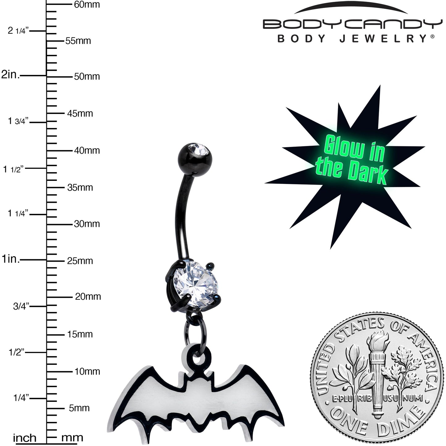 Glow in the Dark Dangle Bat Belly Ring by Onyx O