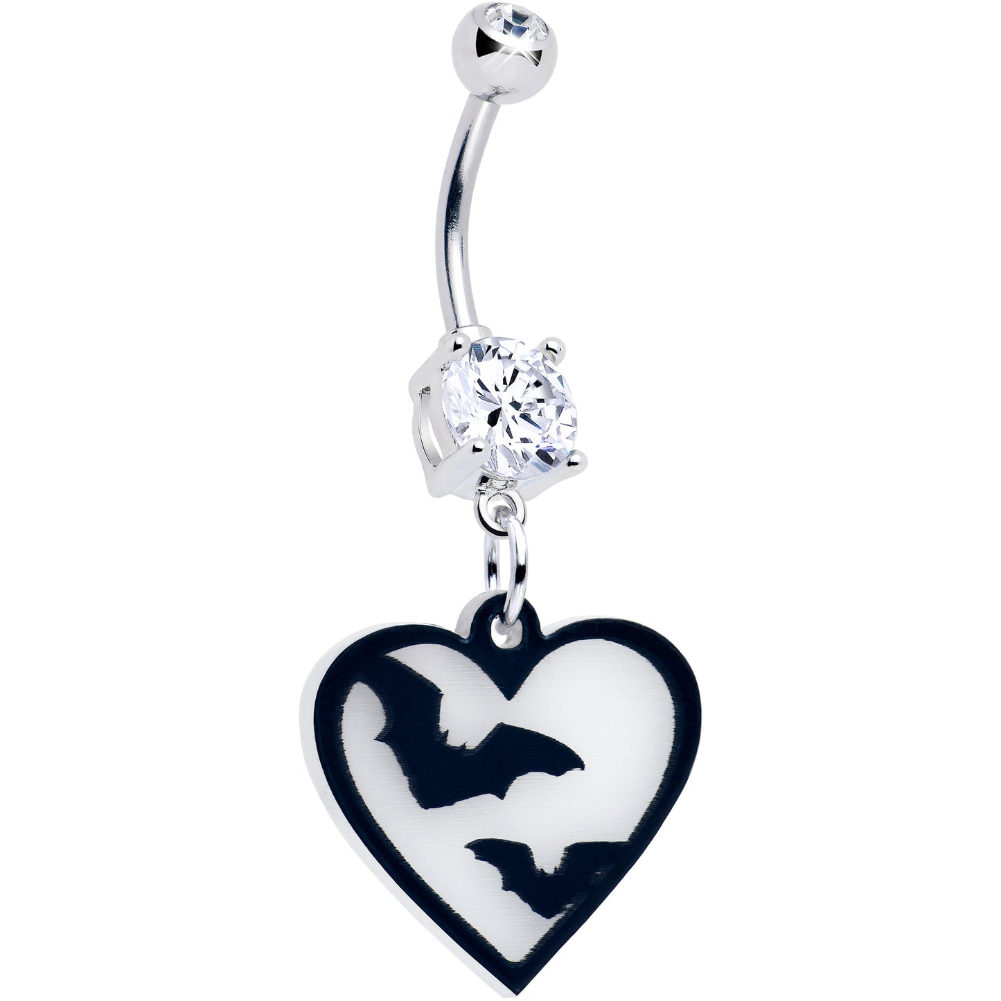 Flying Bat Heart Glow in the Dark Dangle Belly Ring by Onyx O