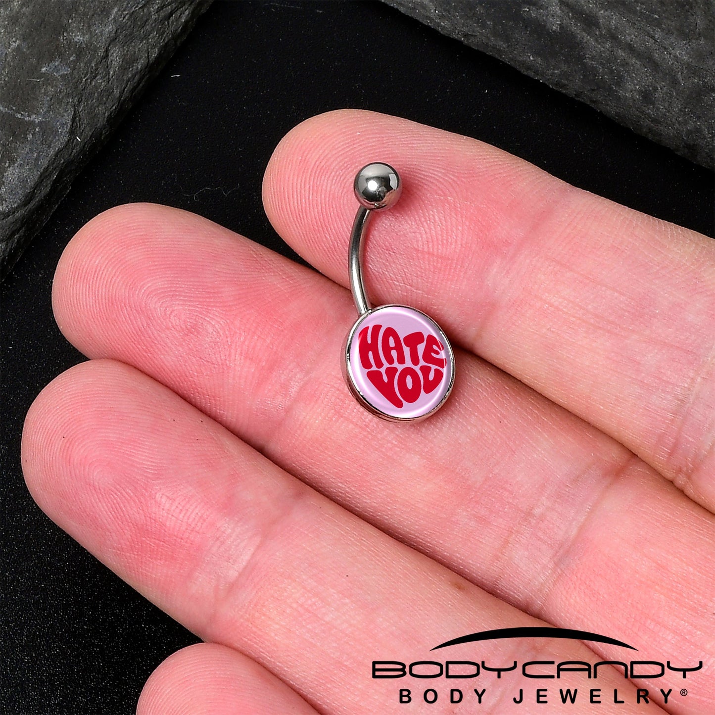 Retro Text Hate You Belly Ring by Onyx O