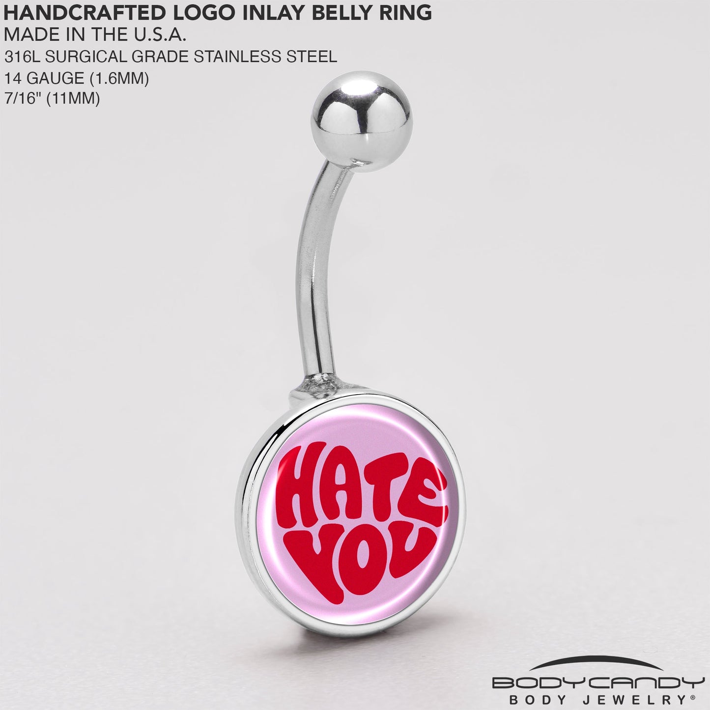 Retro Text Hate You Belly Ring by Onyx O
