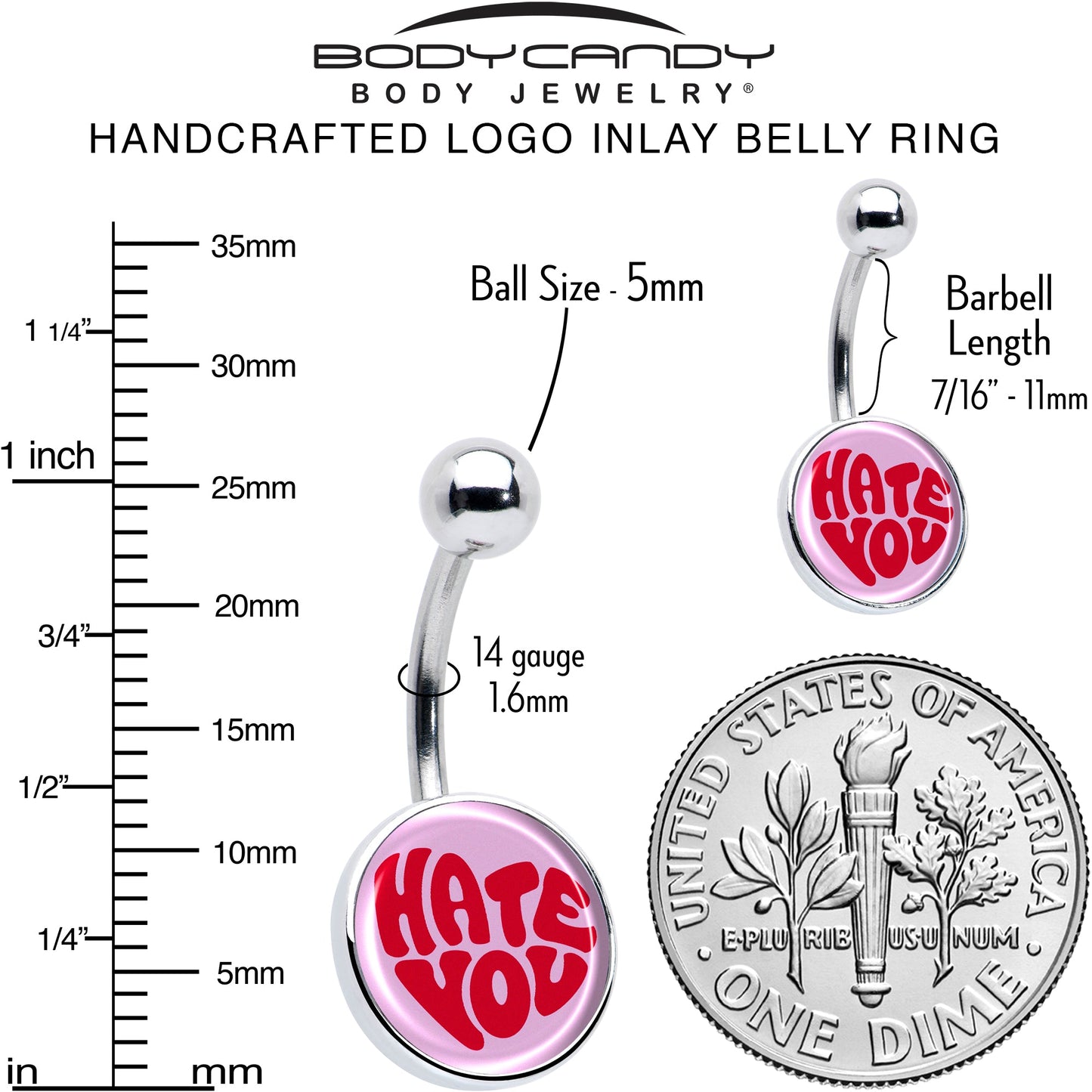Retro Text Hate You Belly Ring by Onyx O