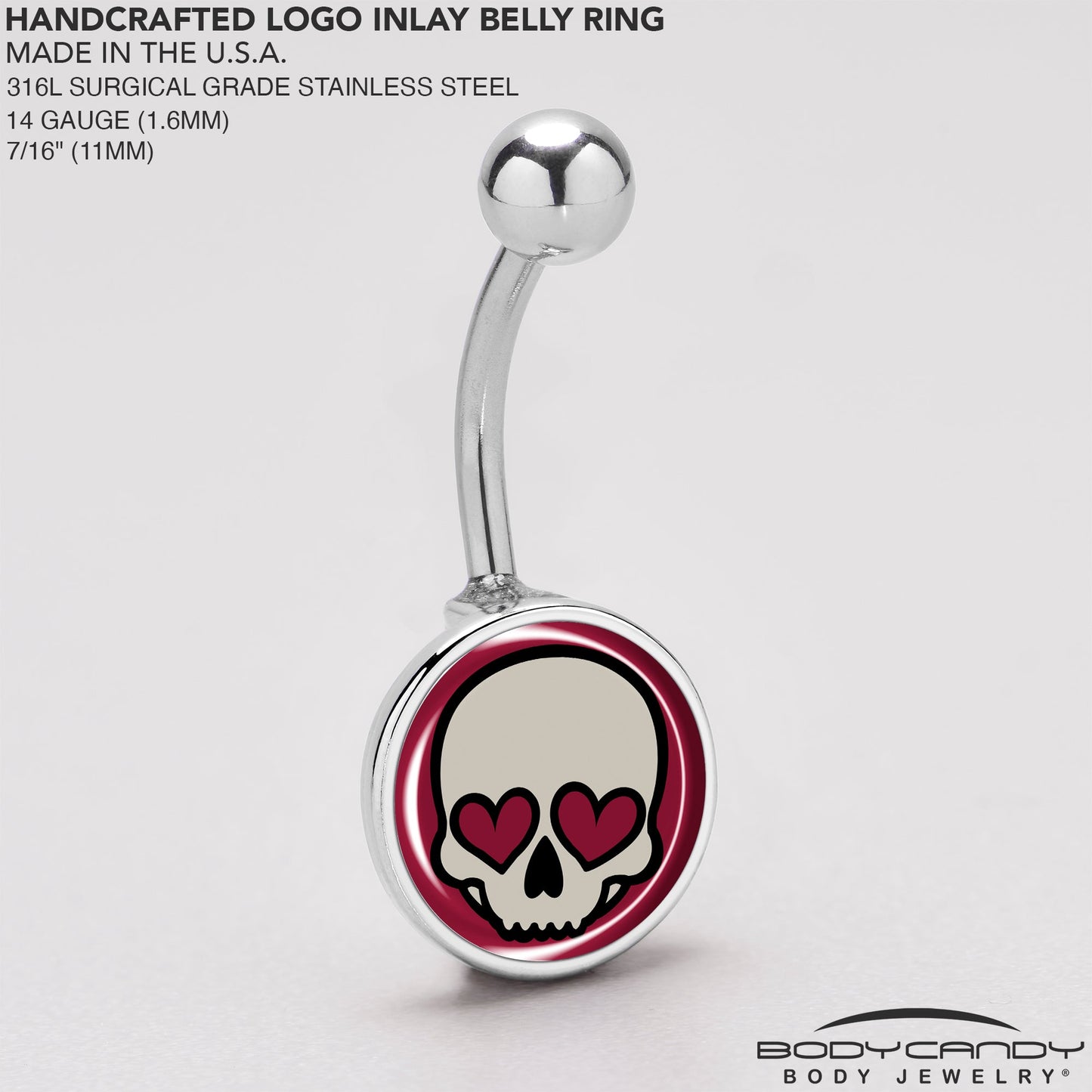 Valentine Heart Skull Belly Ring