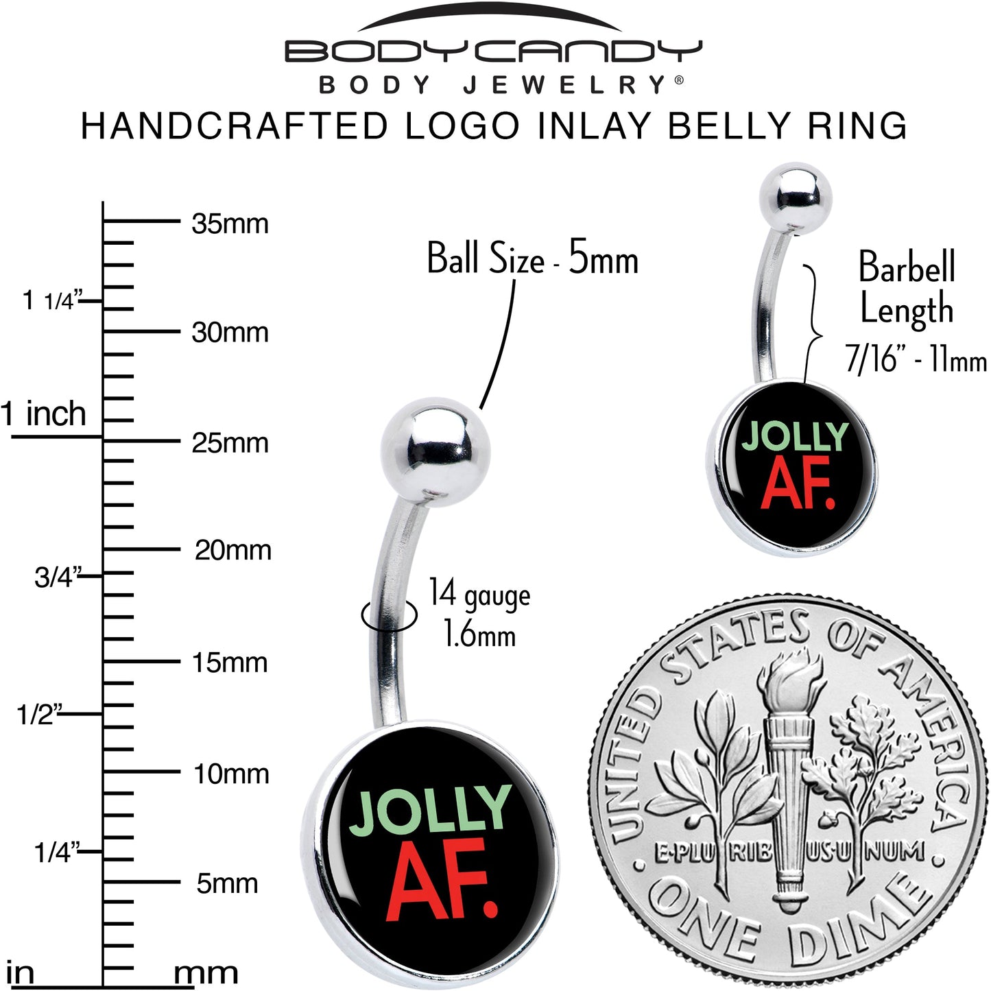 Jolly AF Festive Holiday Christmas Belly Ring by Onyx O