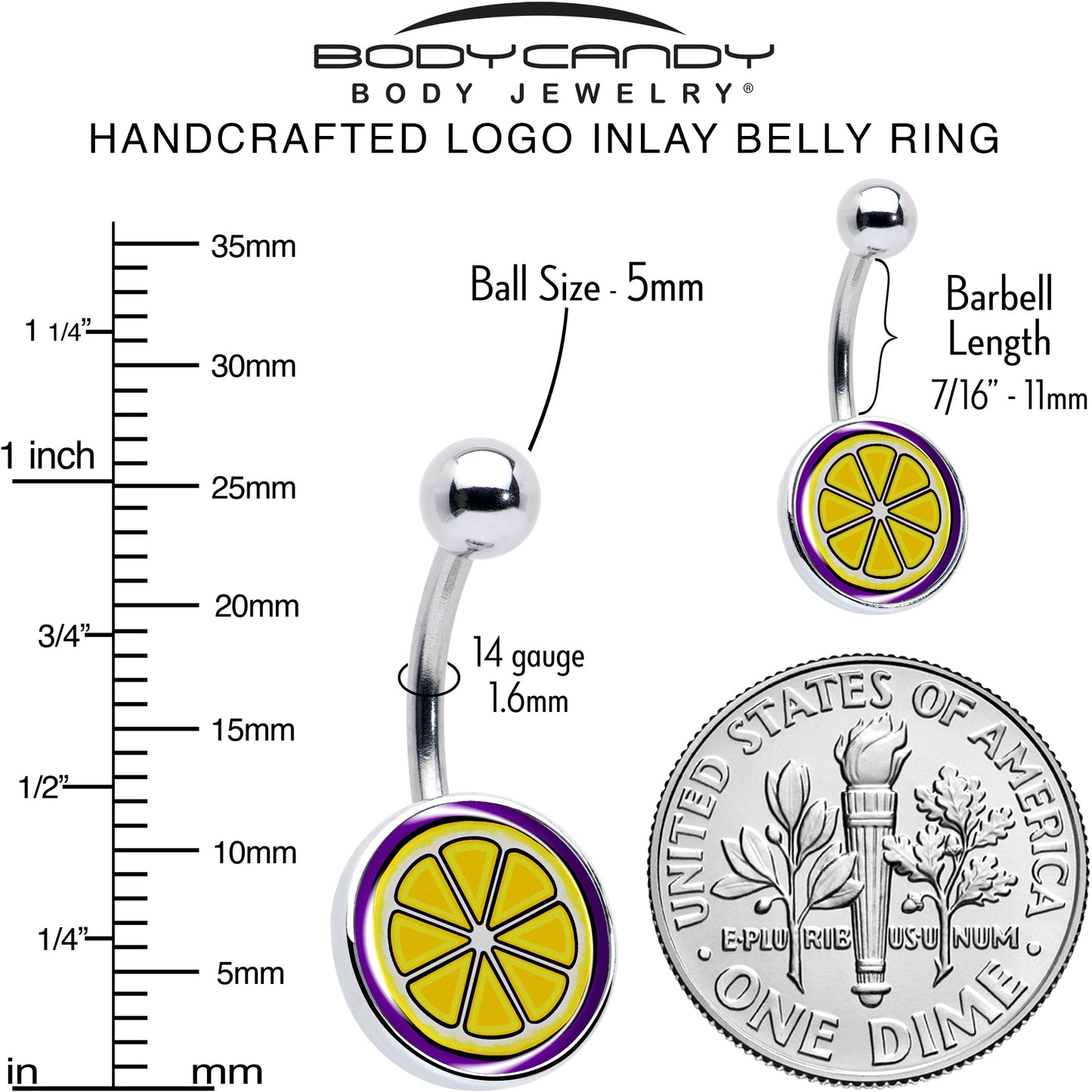 Yellow Slice of Lemon Belly Ring by Onyx O