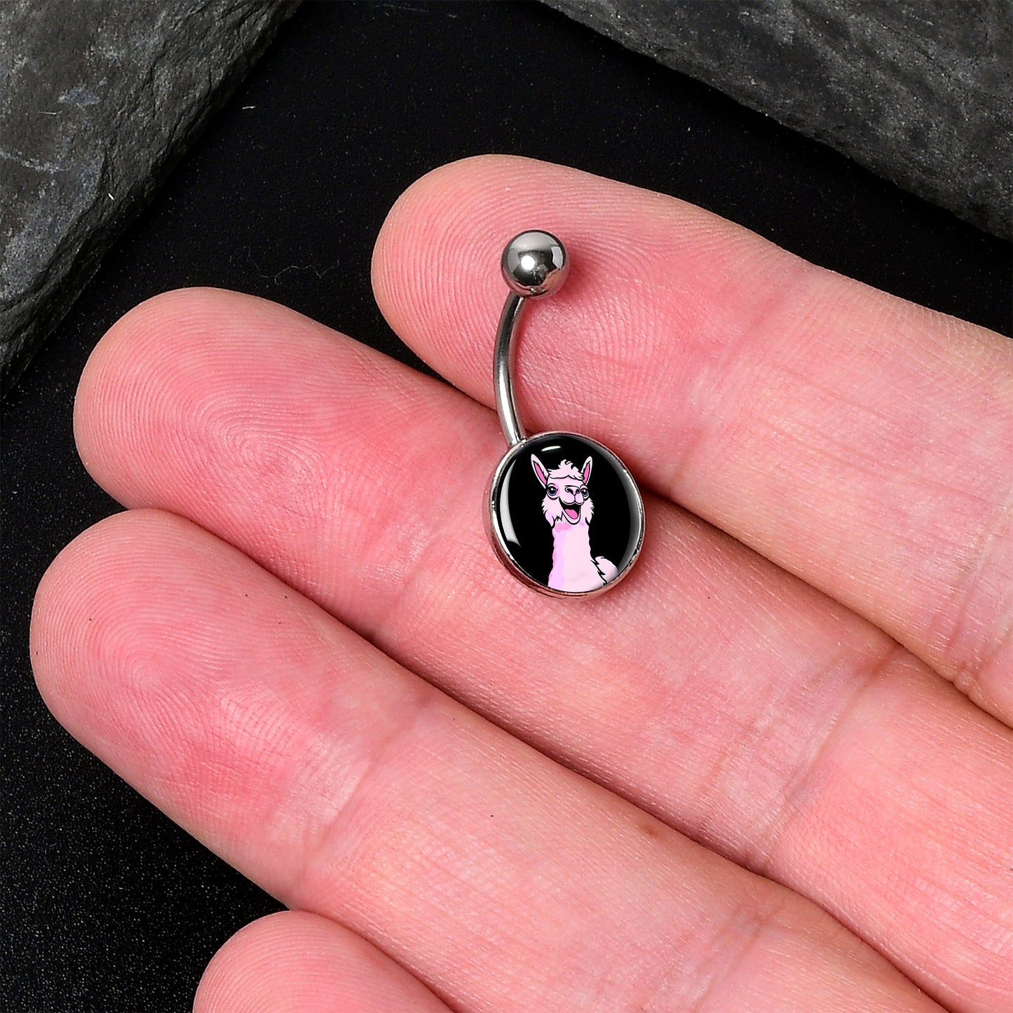 Pink Happy Llama Belly Ring by Onyx O