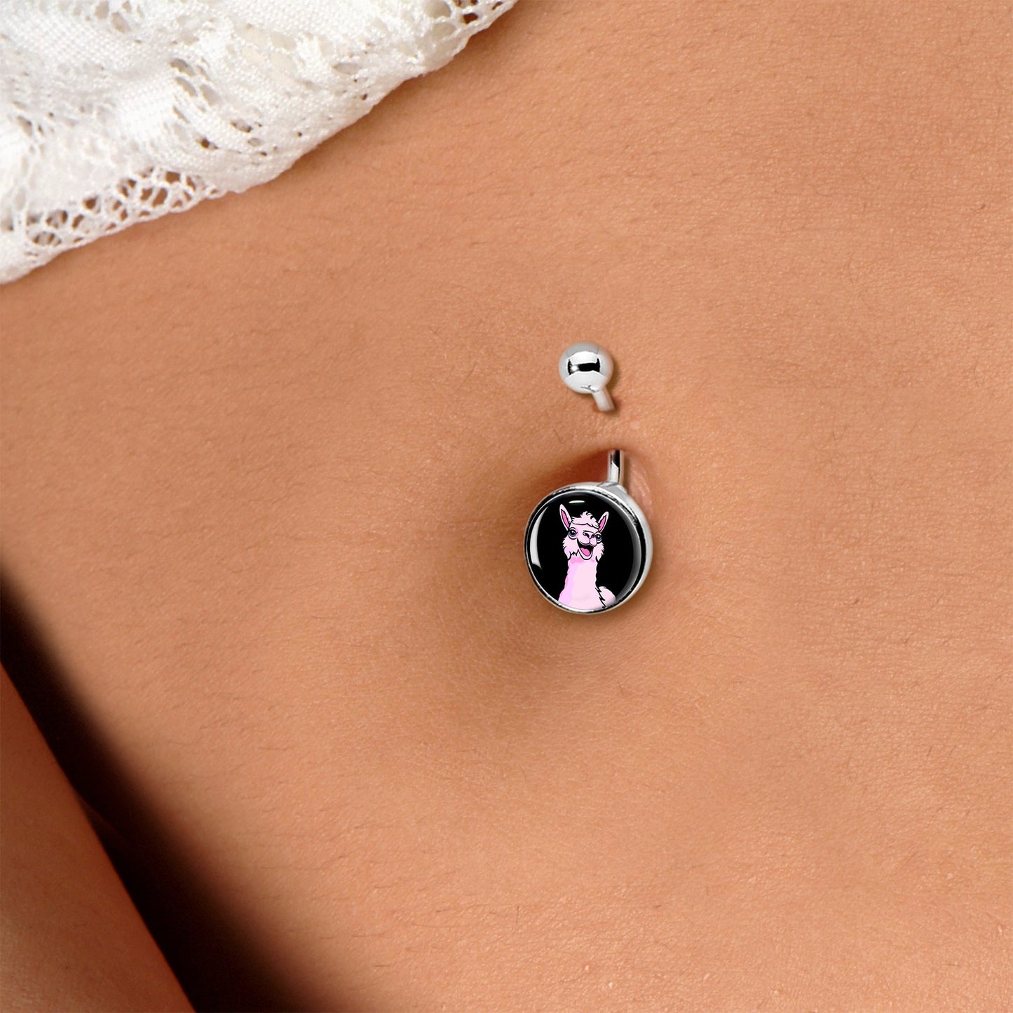 Pink Happy Llama Belly Ring by Onyx O