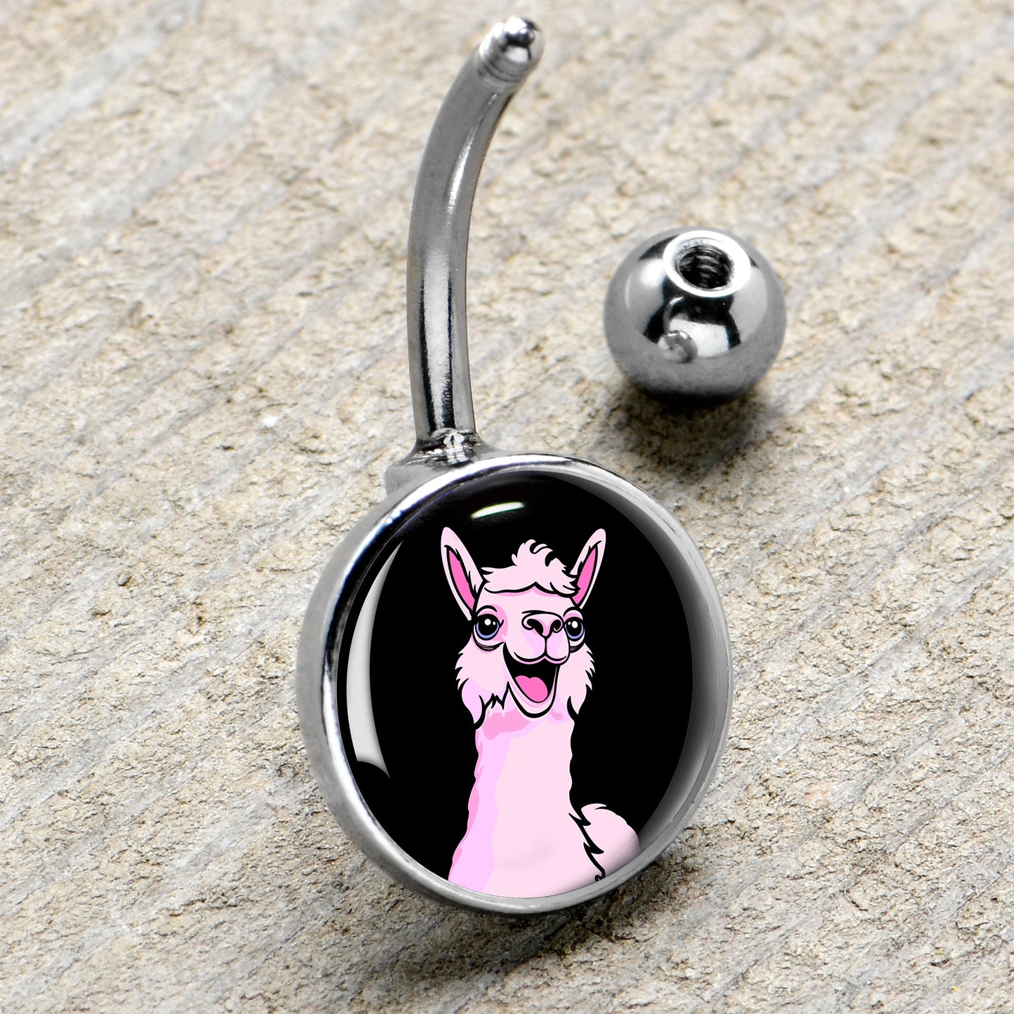 Pink Happy Llama Belly Ring by Onyx O