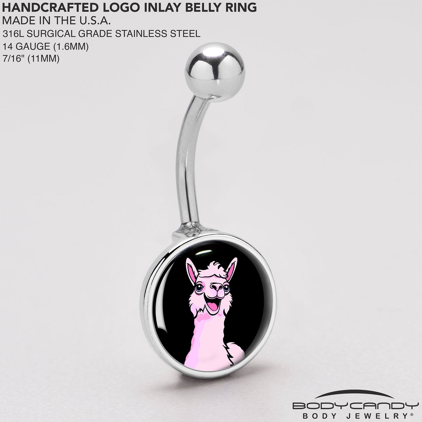 Pink Happy Llama Belly Ring by Onyx O