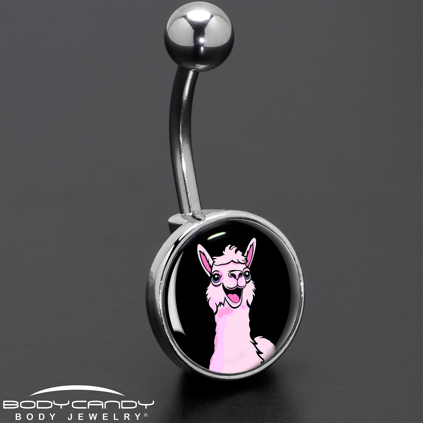 Pink Happy Llama Belly Ring by Onyx O