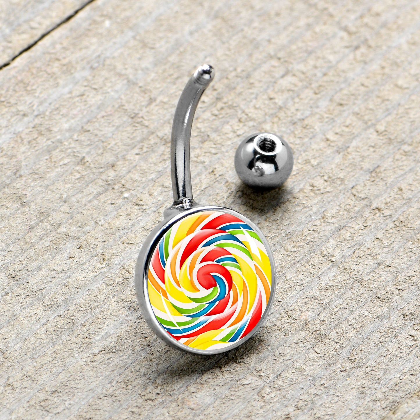 Rainbow Swirl Lollipop Belly Ring by Onyx O
