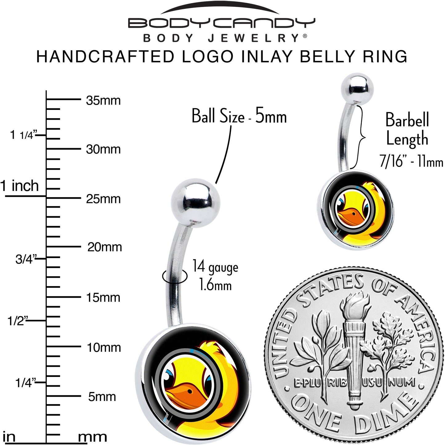 Magnified Yellow Duck Belly Ring by Onyx O