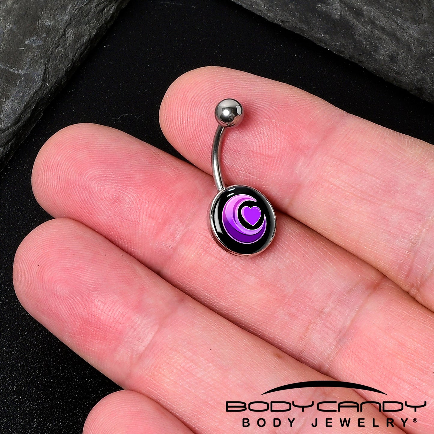 Crescent Moon Heart Belly Ring by Onyx O