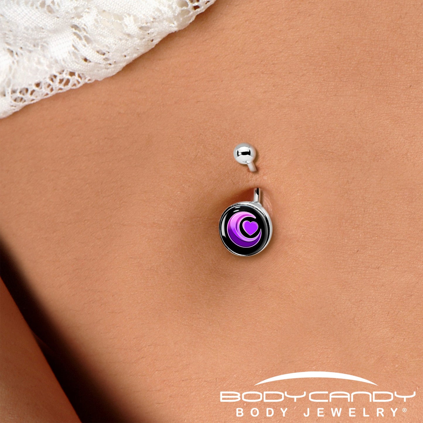 Crescent Moon Heart Belly Ring by Onyx O