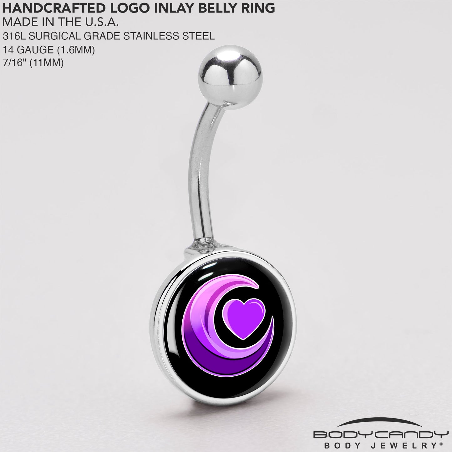 Crescent Moon Heart Belly Ring by Onyx O