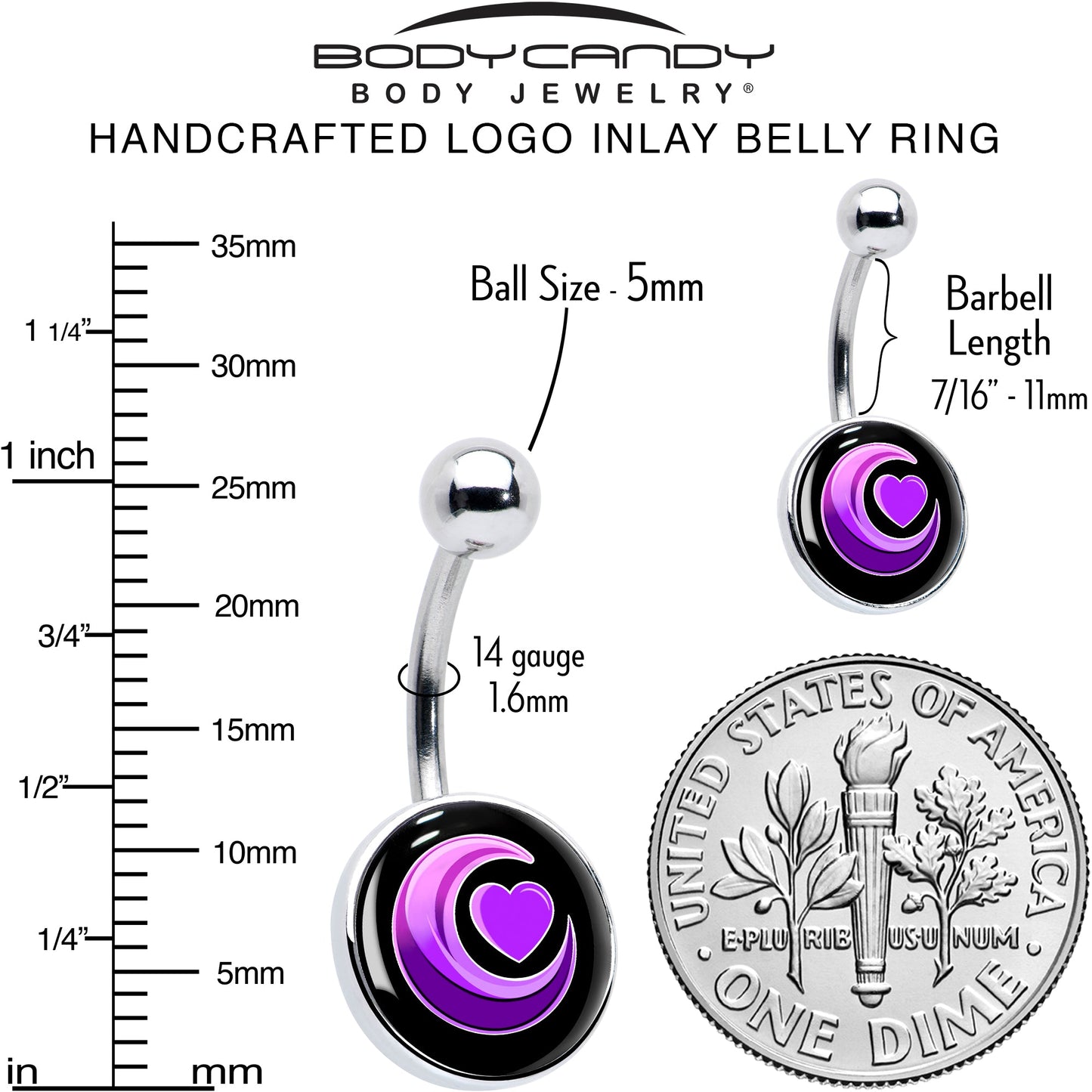 Crescent Moon Heart Belly Ring by Onyx O