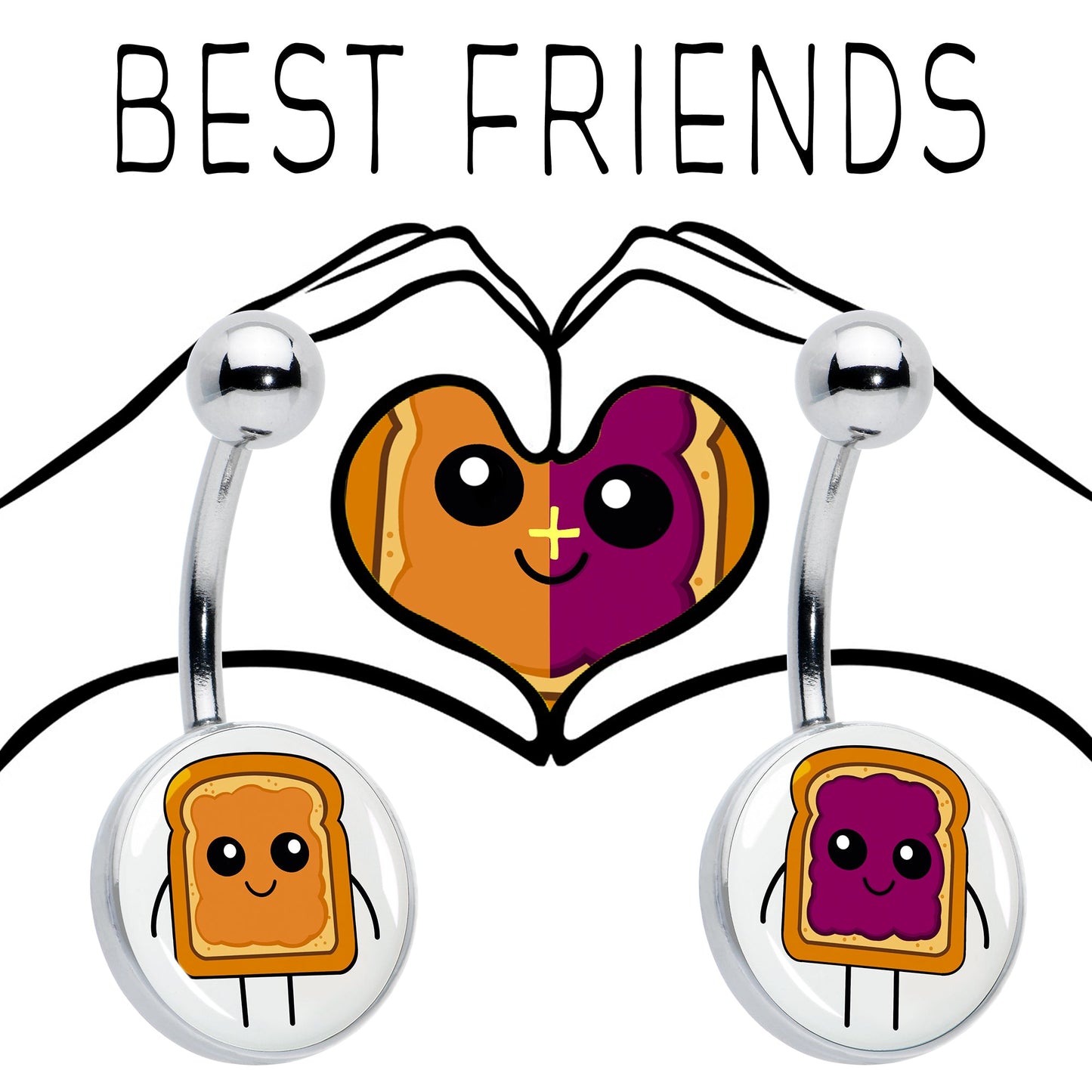 PB and J Peanut Butter and Jelly Sandwich BFF Set of 2 Belly Rings by Onyx O