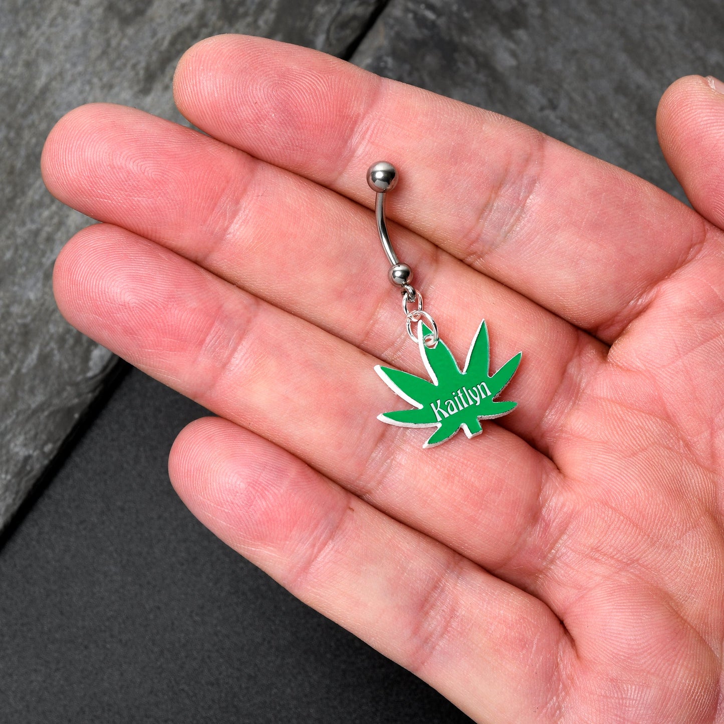 Custom Marijuana Pot Leaf Personalized Dangle Belly Ring