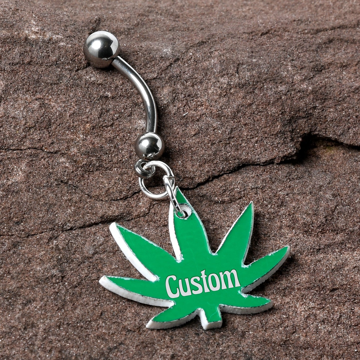 Custom Marijuana Pot Leaf Personalized Dangle Belly Ring