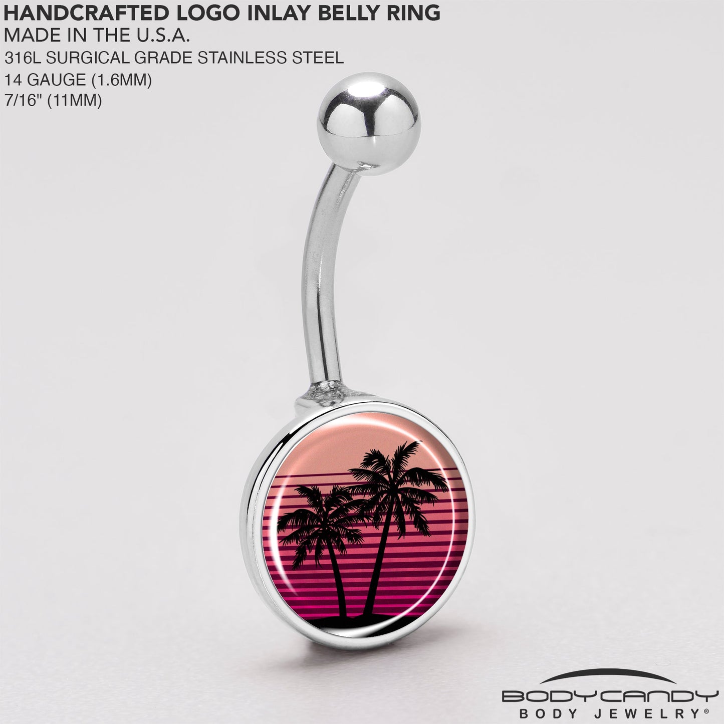 Palm Tree Retro Sunset Belly Ring by Onyx O