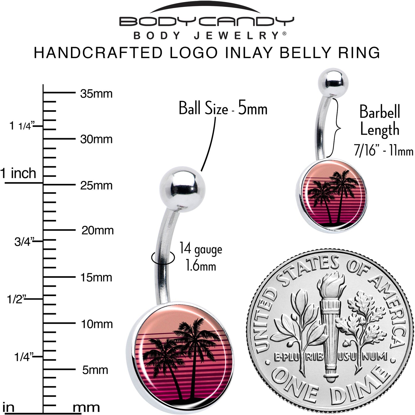 Palm Tree Retro Sunset Belly Ring by Onyx O